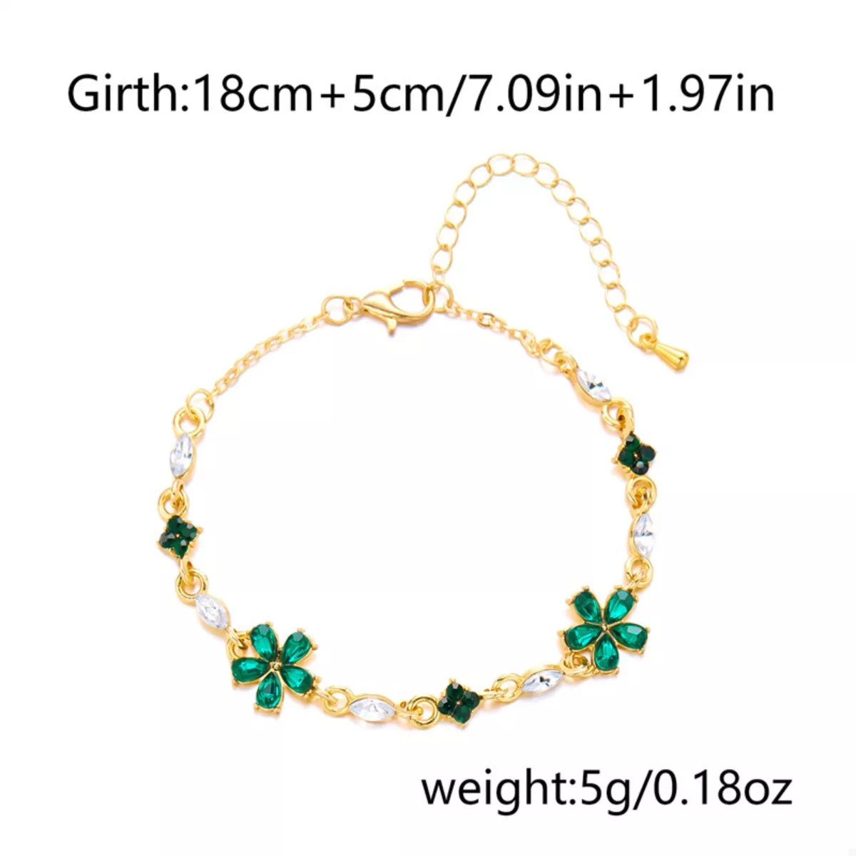 18K Gold-Plated Rhinestone Flower Bracelet