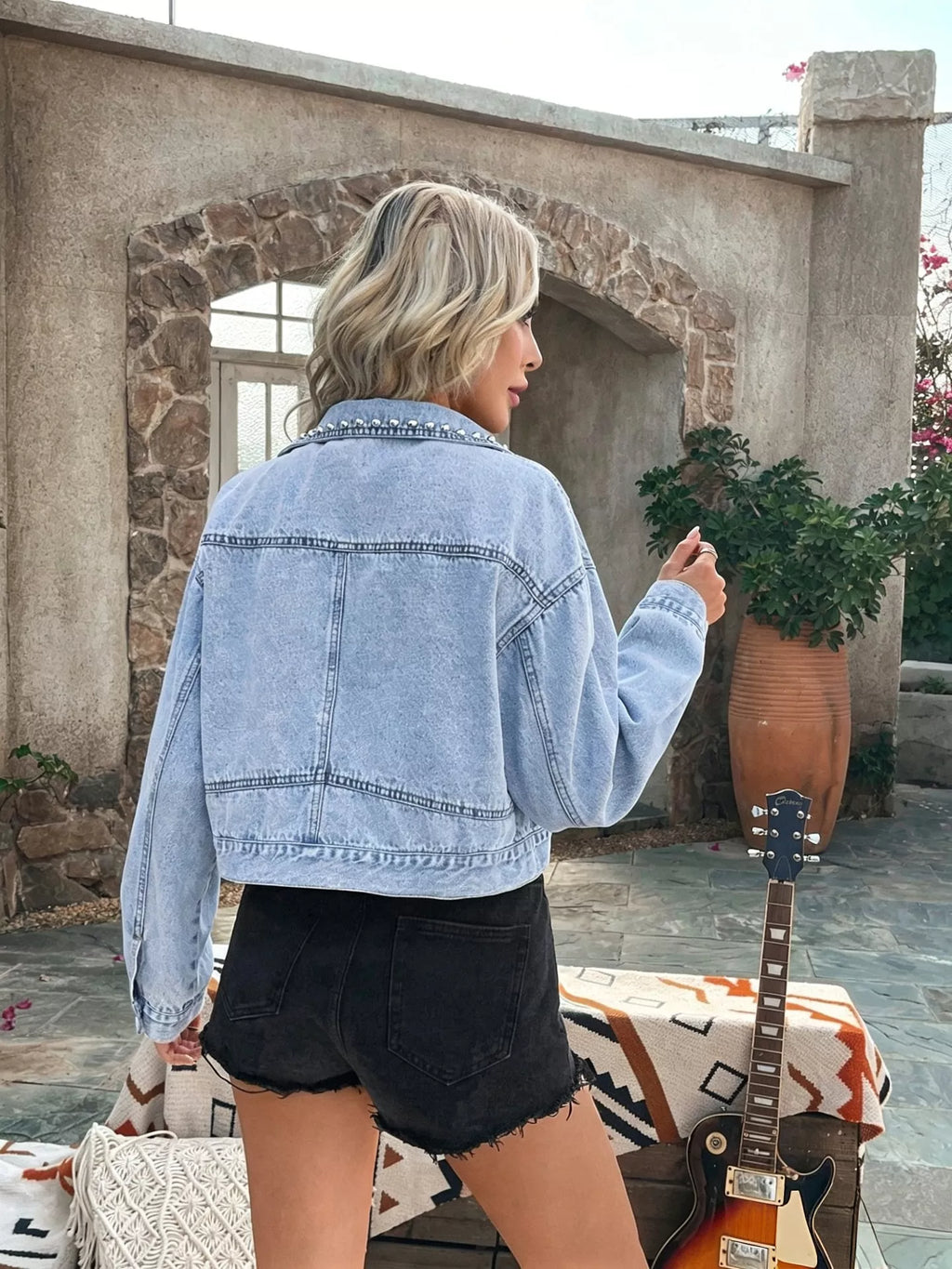 Studded Button Up Denim Jacket