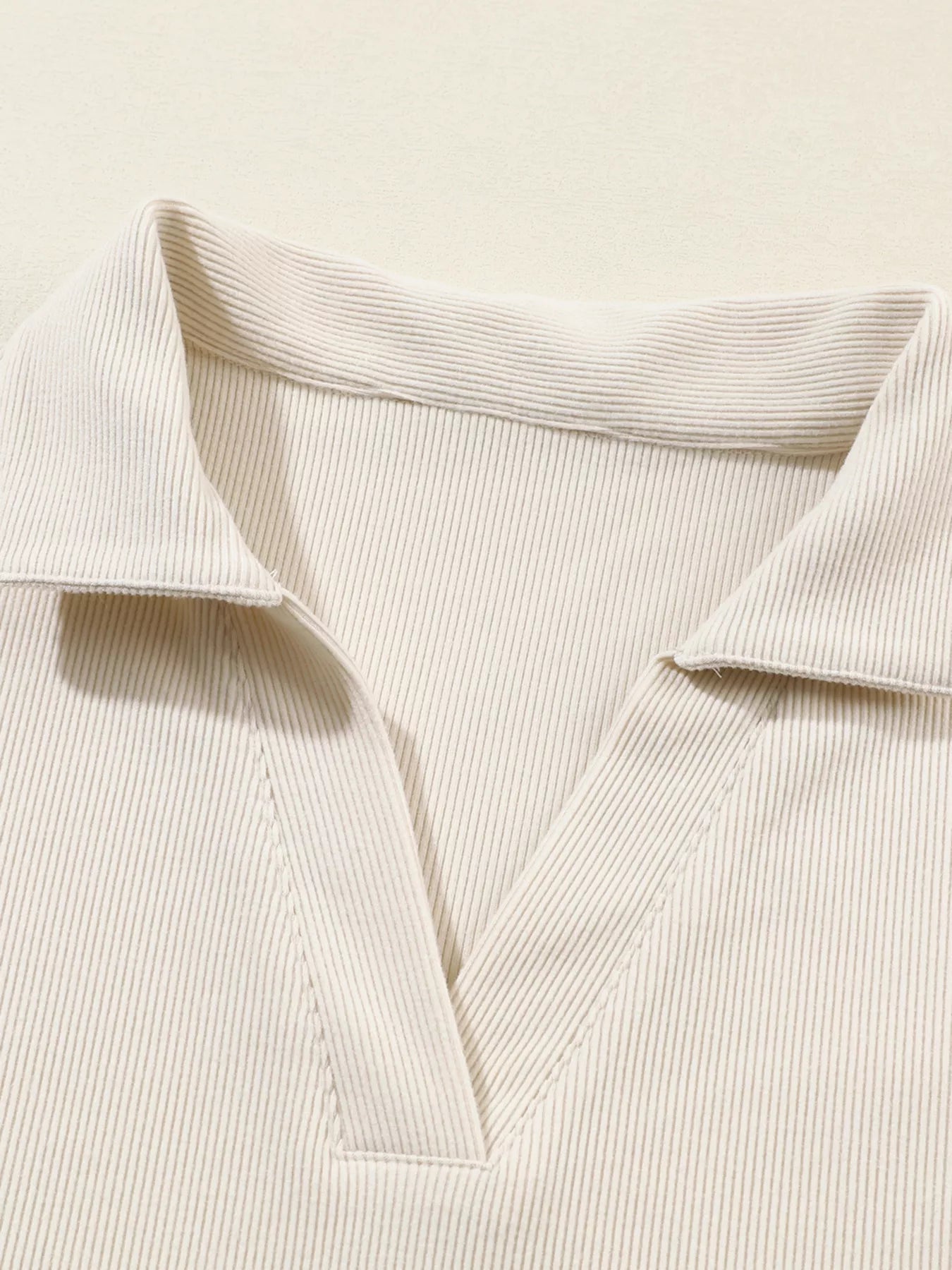 Collared Split Neck Ribbed 2pcs Outfit Set