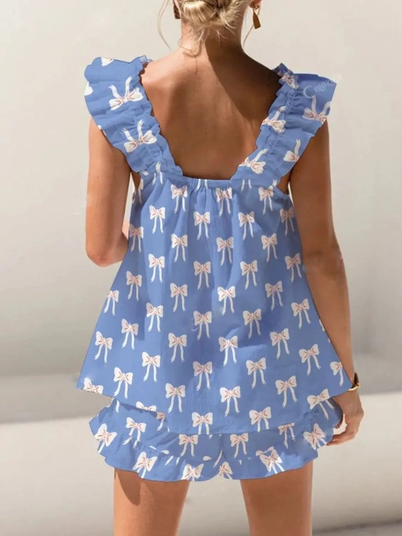 Ruffled Striped Tank and Shorts Set