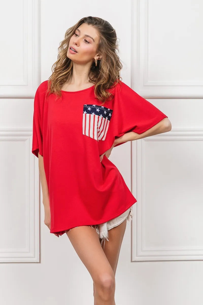 BiBi French Terry With Front Pocket Dolman Sleeves Top