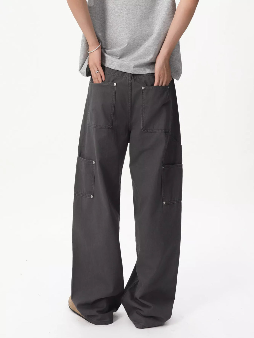 Men's Button Fly Wide Leg Cargo Pants