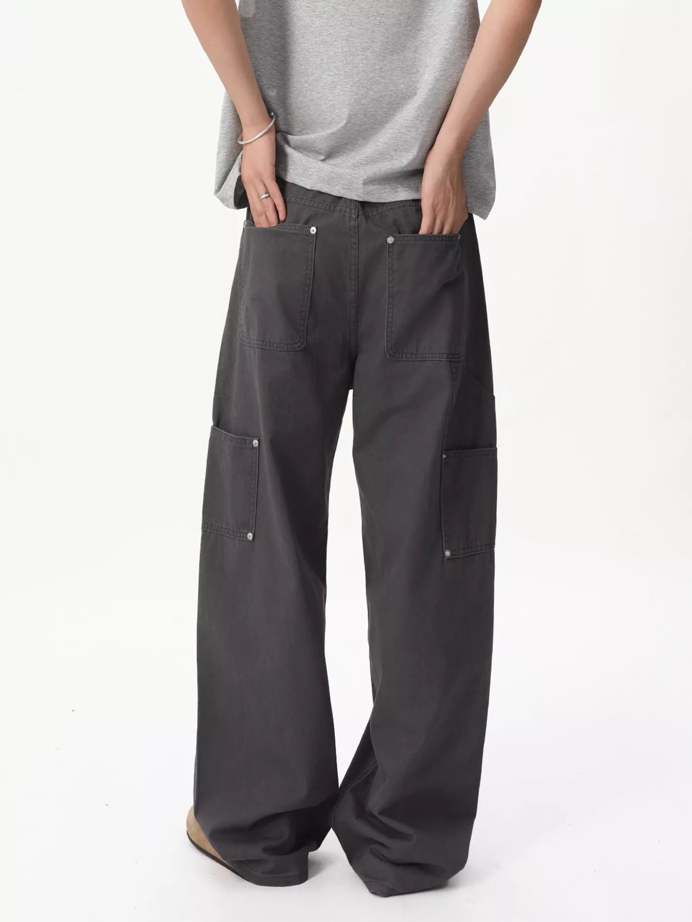 Men's Button Fly Wide Leg Cargo Pants