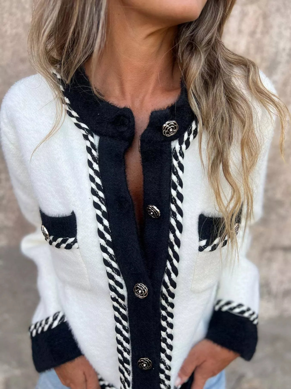 Contrast Trim Button Up Cardigan