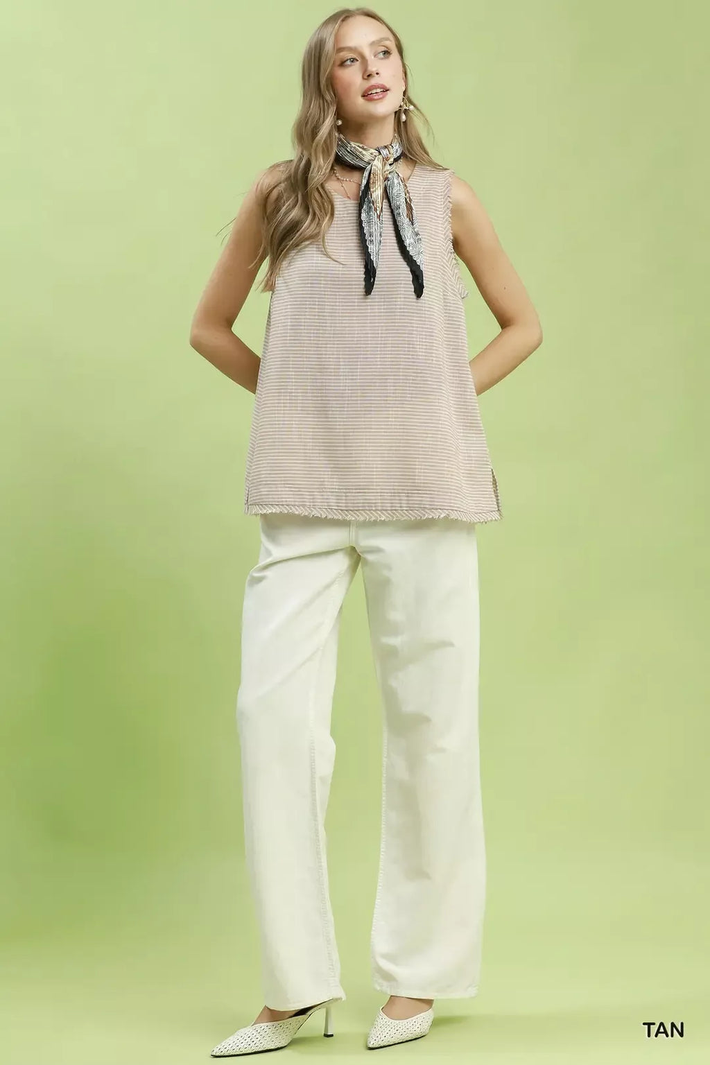 Umgee Stripe Fringe Trim Sleeveless Top