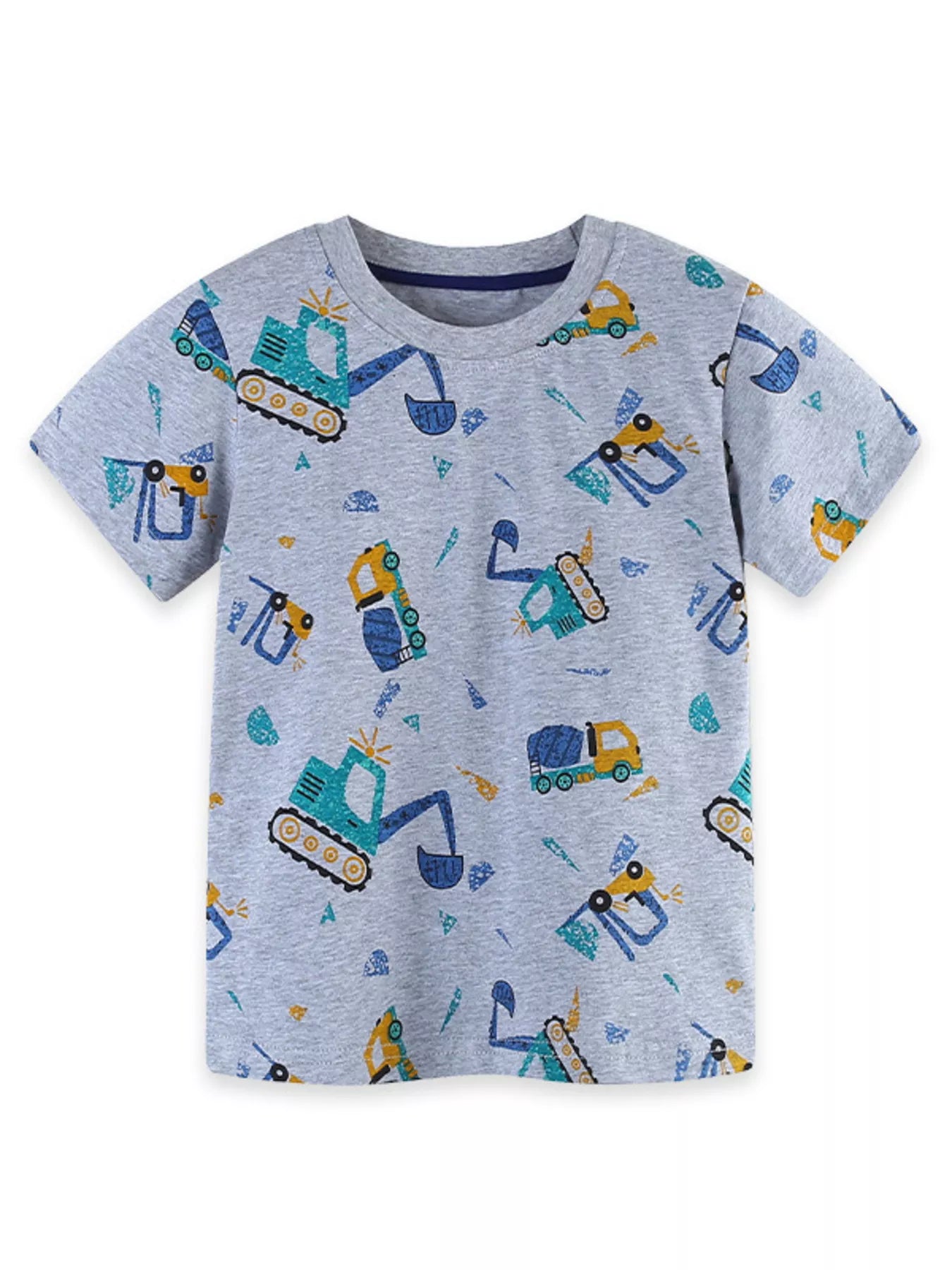 Children's Excavator Print Round Neck T-Shirt