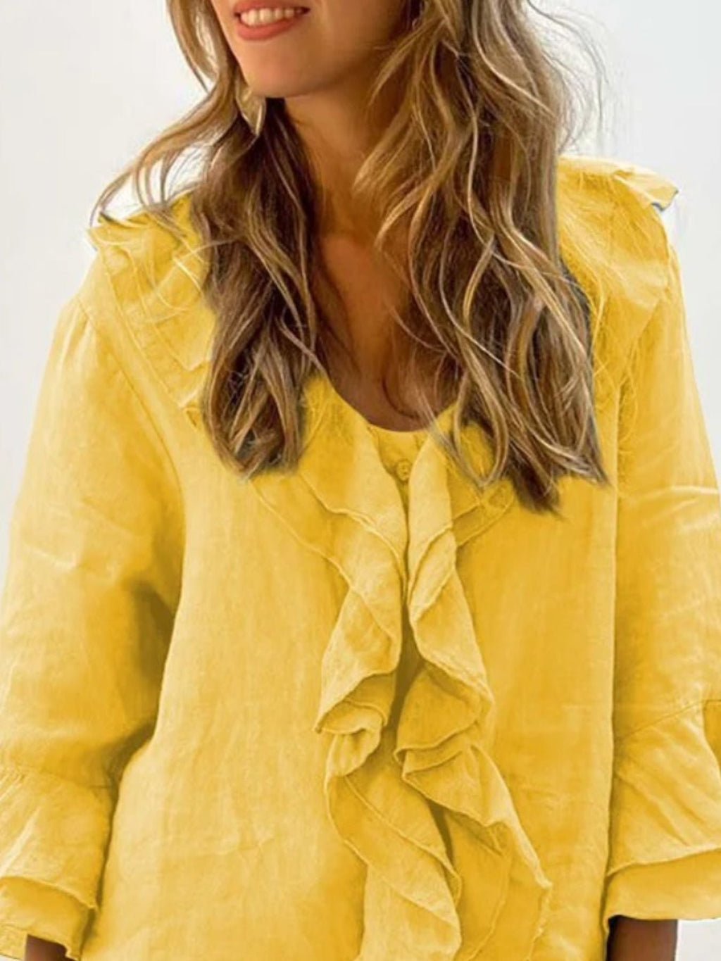 Full Size Ruffle Trim 3/4 Sleeve Blouse Plus Size
