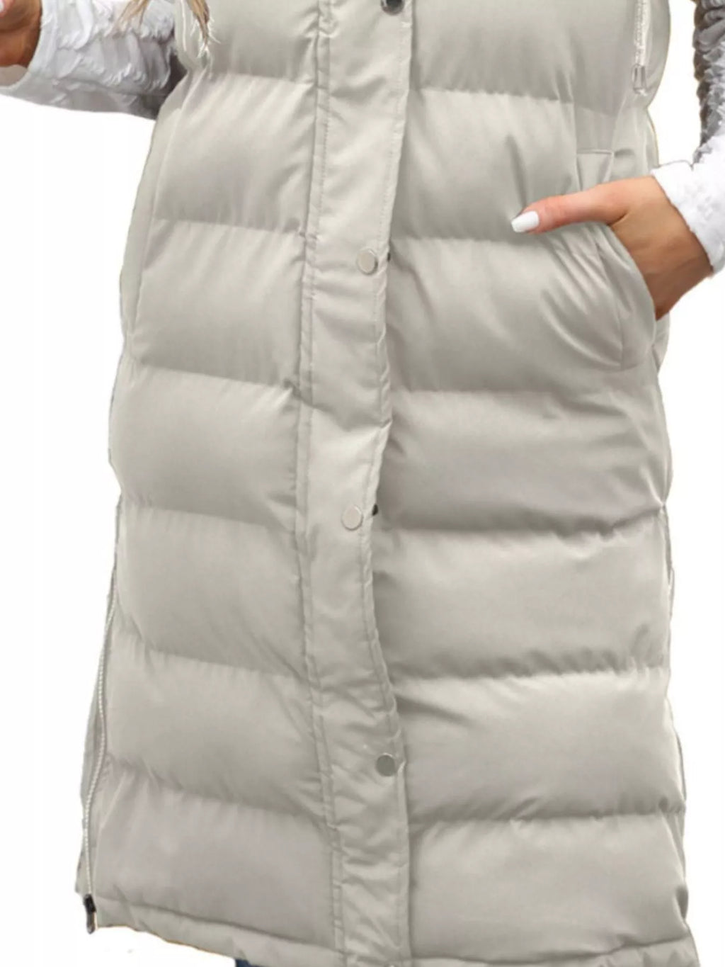 Full Size Snap Down Hooded Padded Longline Vest Coat Plus Size