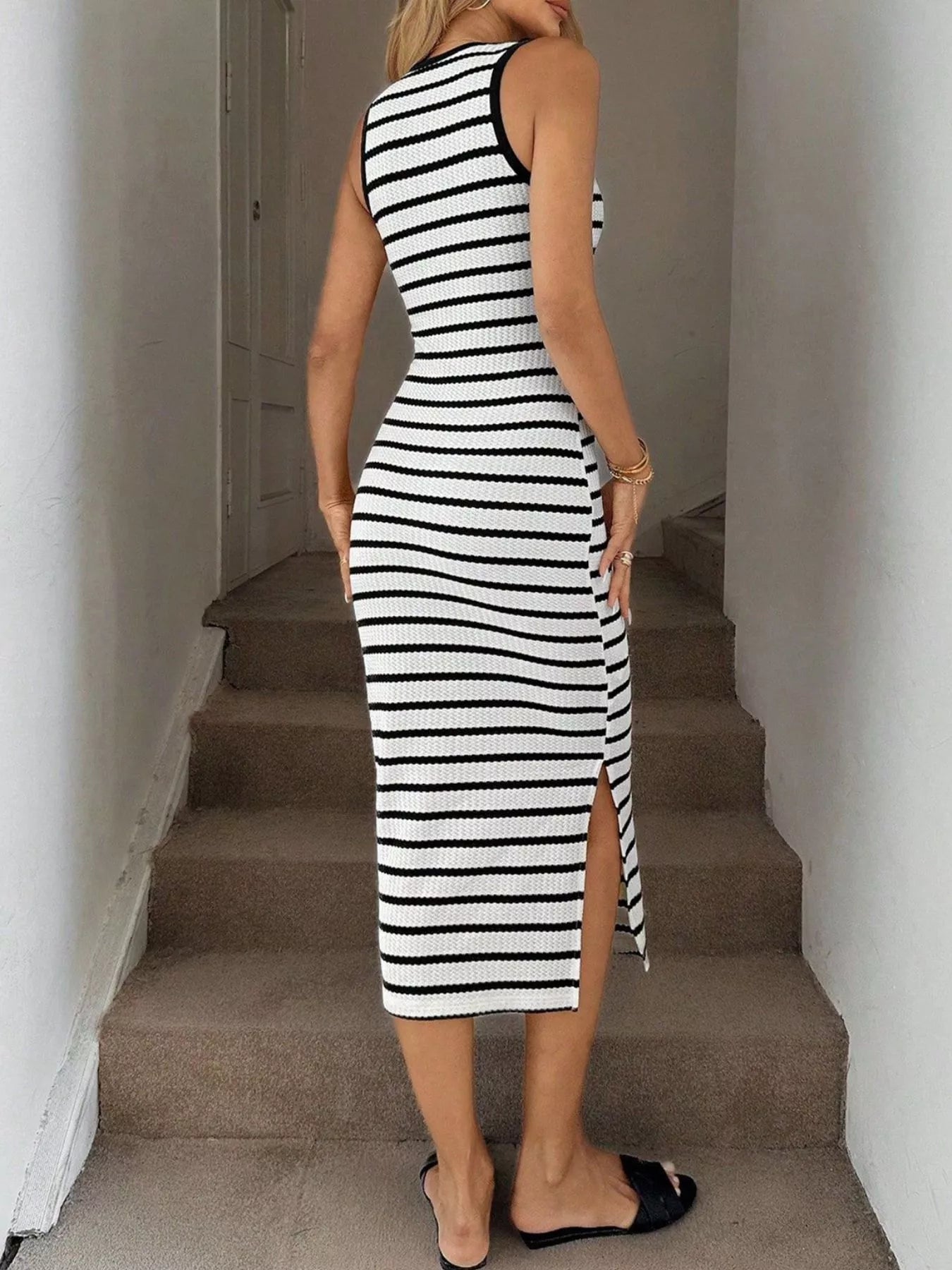 Sleeveless Striped Bodycon Midi Dress