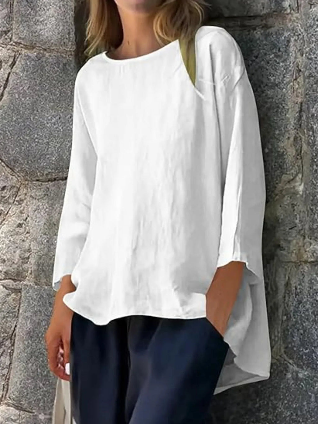 Full Size Round Neck Relaxed Fit Blouse Plus Size