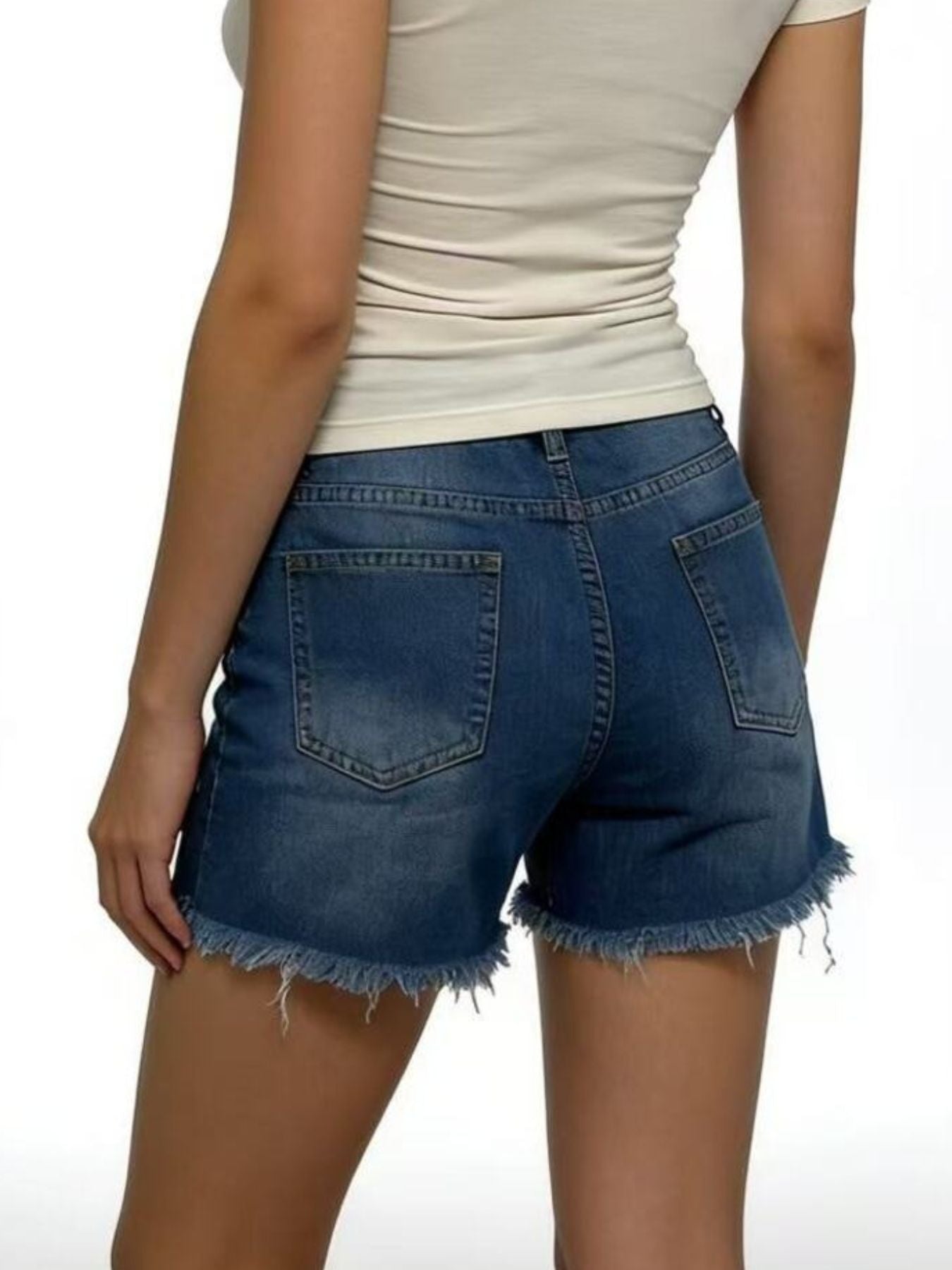 Distressed Frayed Hem Denim Shorts
