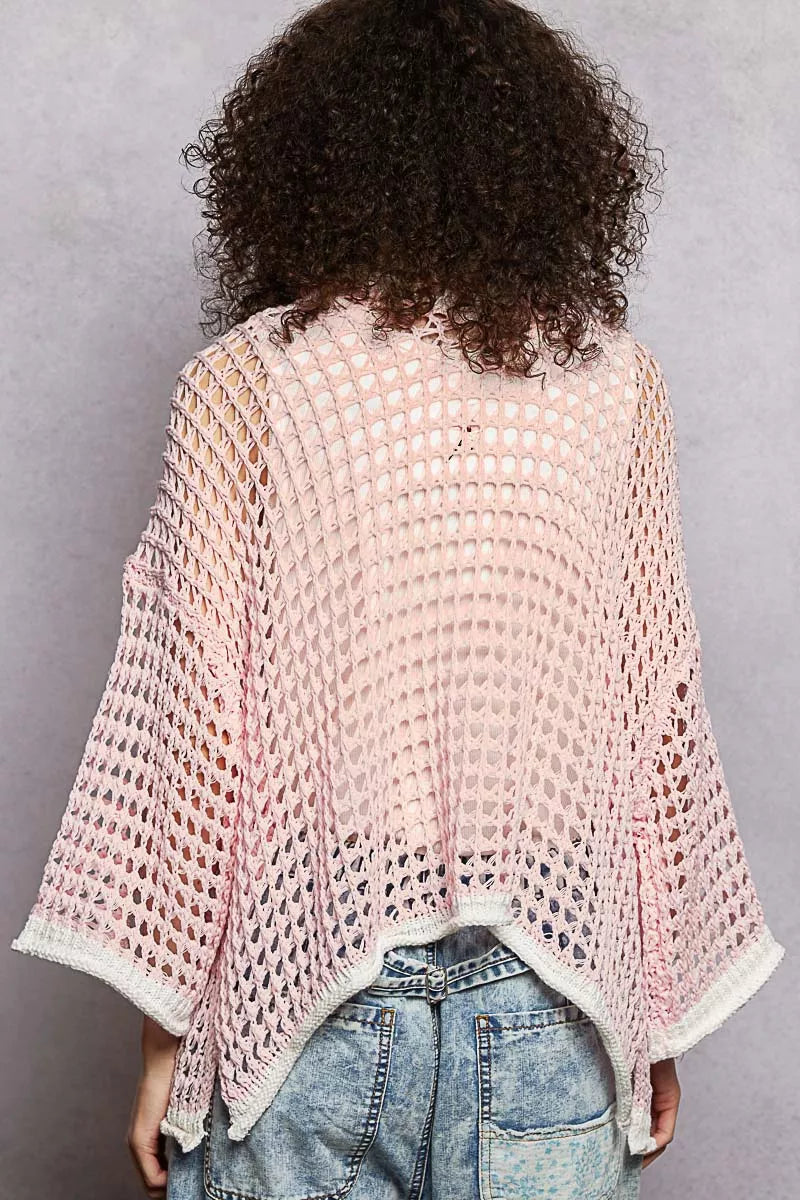 POL Open Front Openwork Cardigan with Contrast Trim