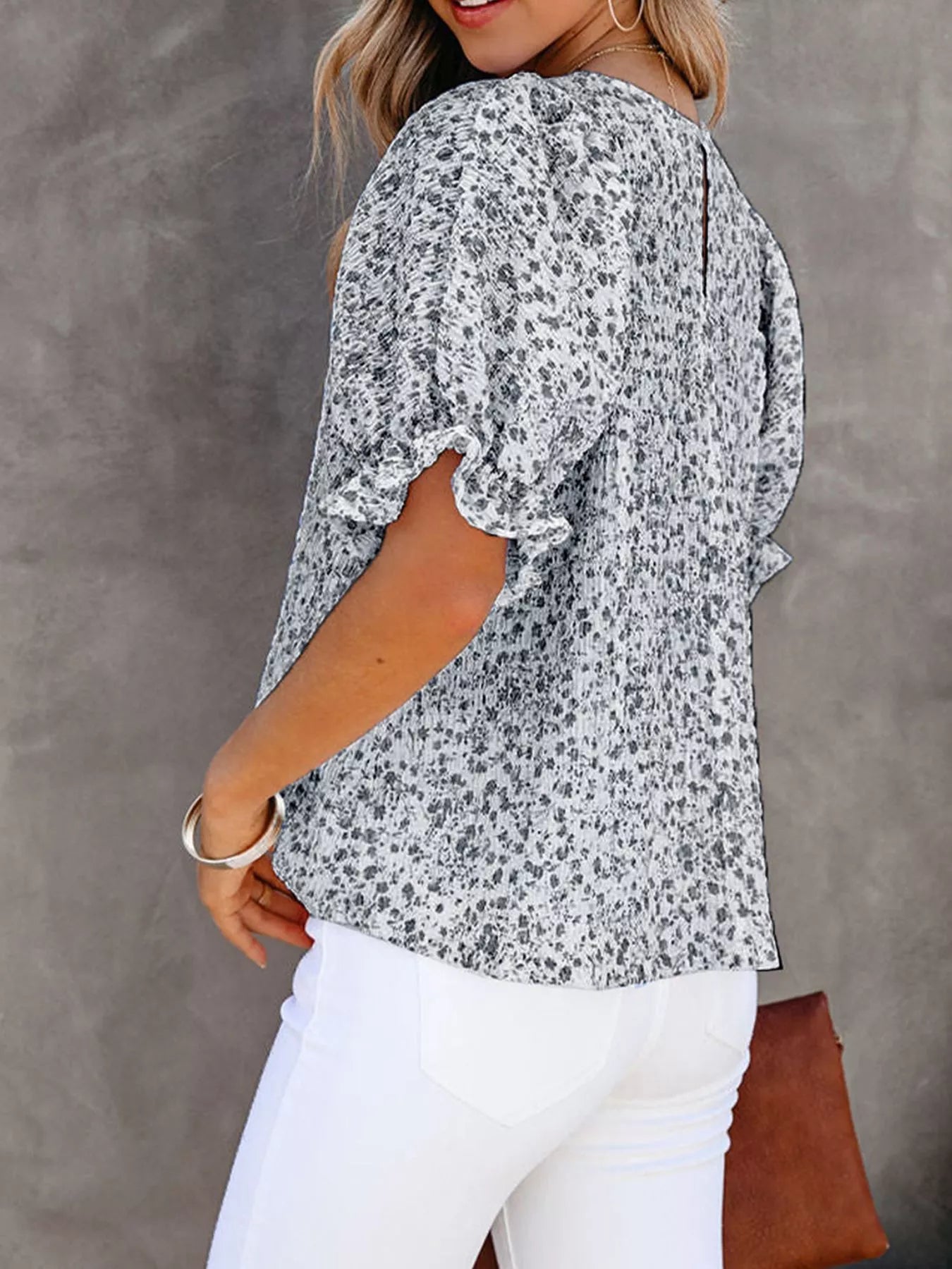 Full Size Floral Print Ruffle Sleeve Blouse Plus Size