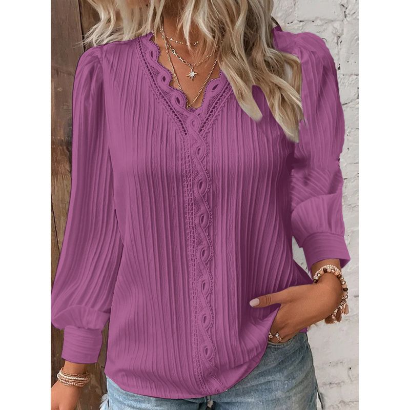 Women’s Lace-Trim V-Neck Blouse