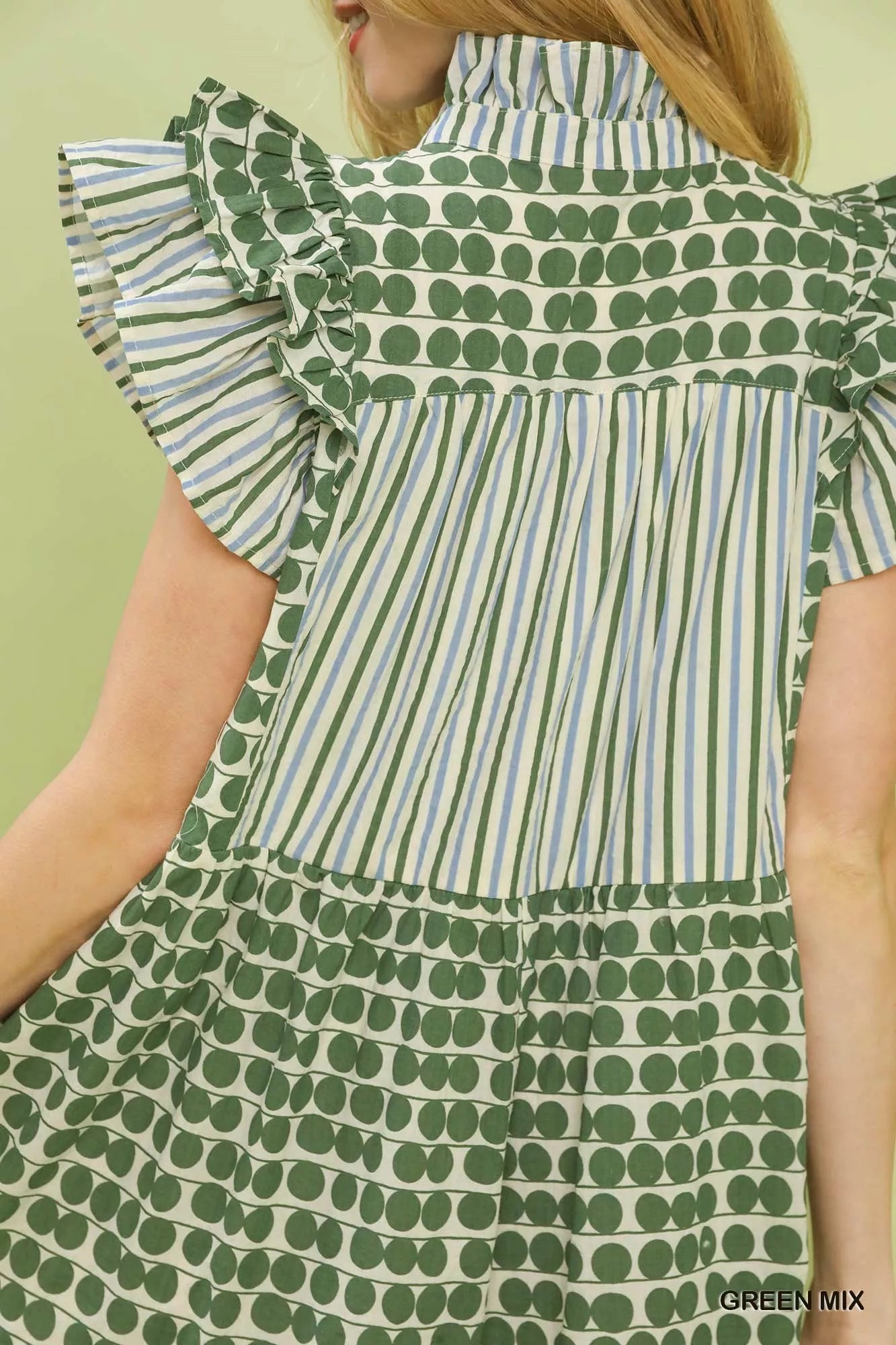 Umgee Mix Patchwork Flutter Sleeve Tiered Dress