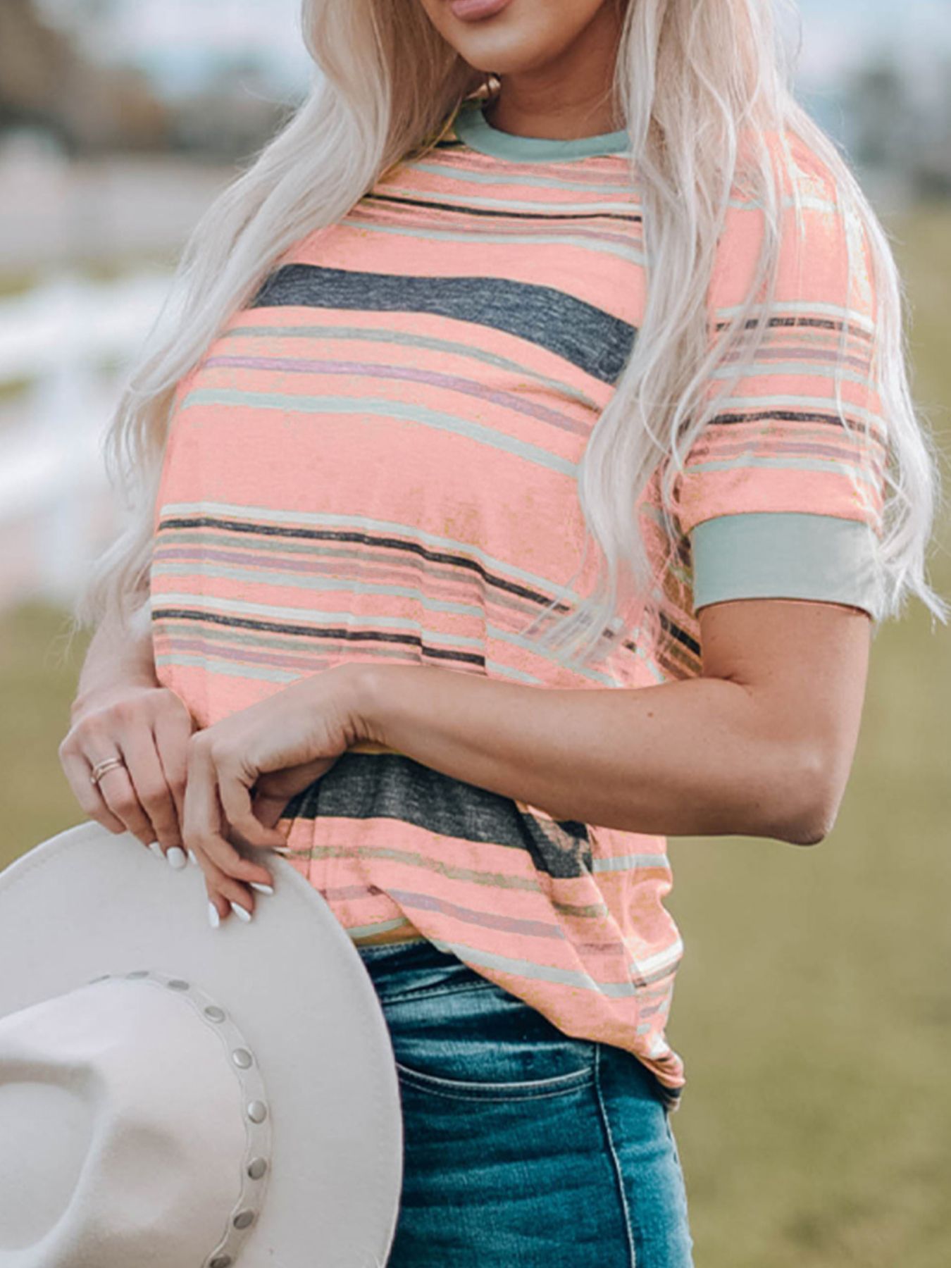 Multicolor Stripes Crew Neck T Shirt