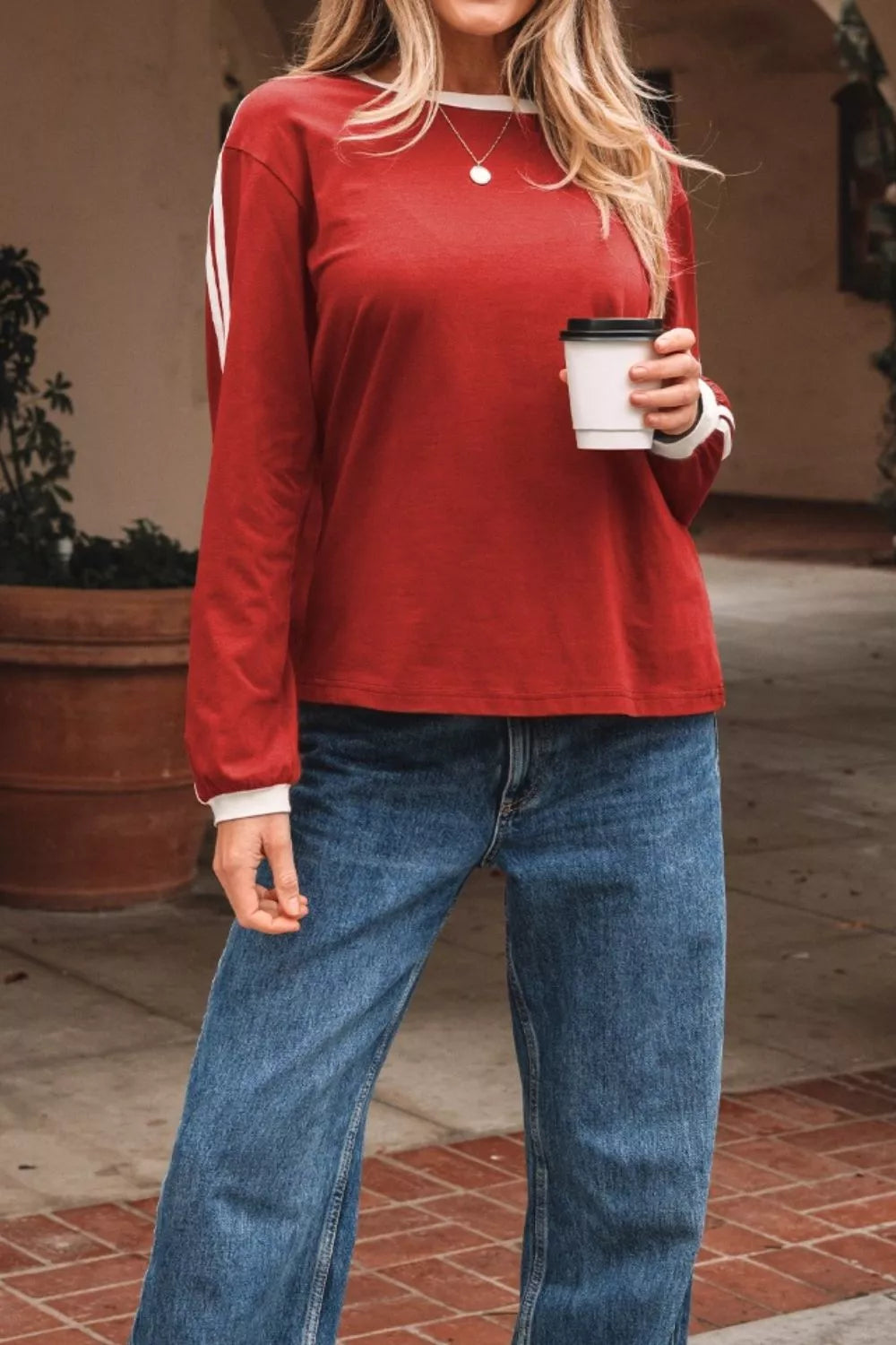 Long Sleeve T-Shirt with Contrast Trim