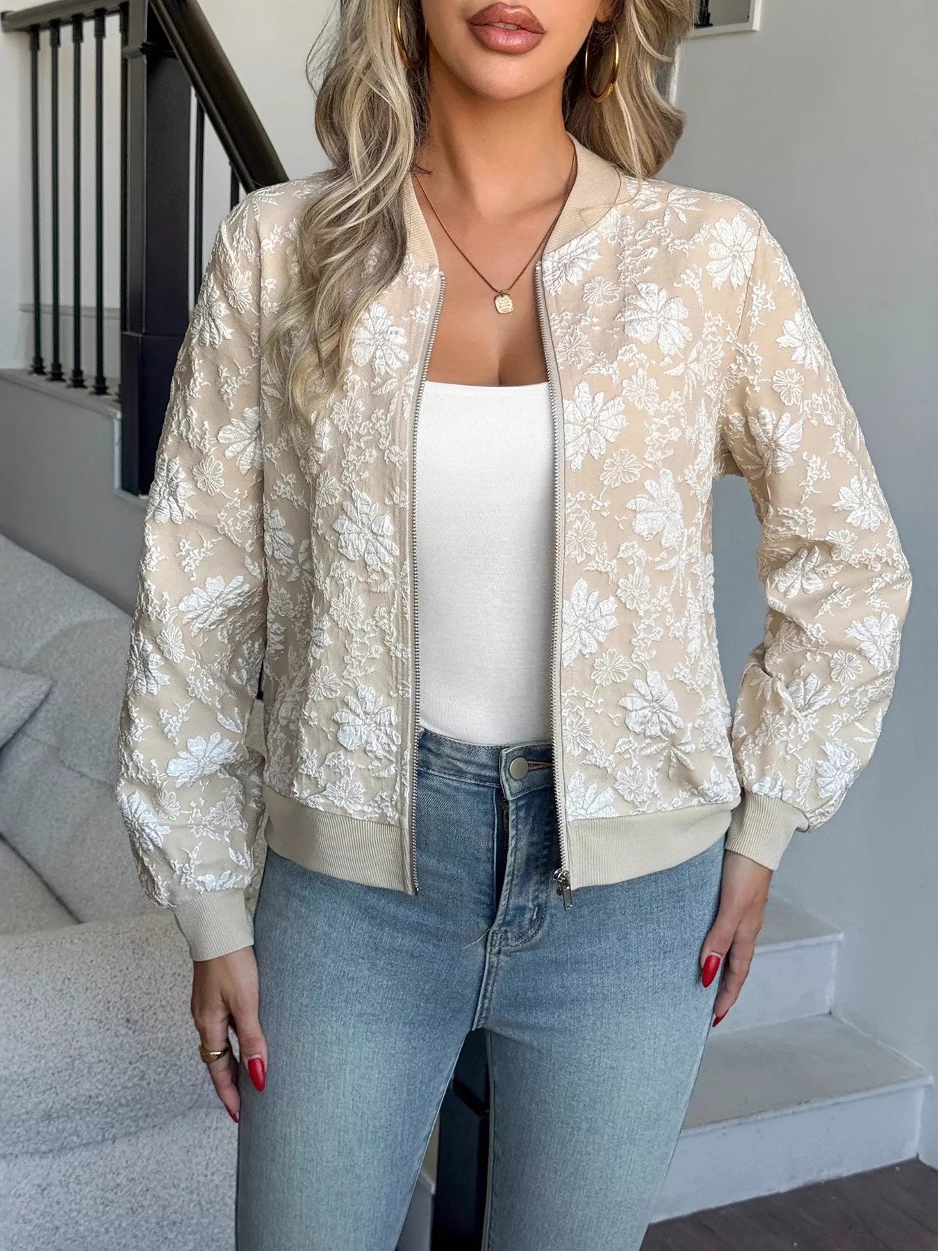 Floral Lightweight Zip Up Jacket