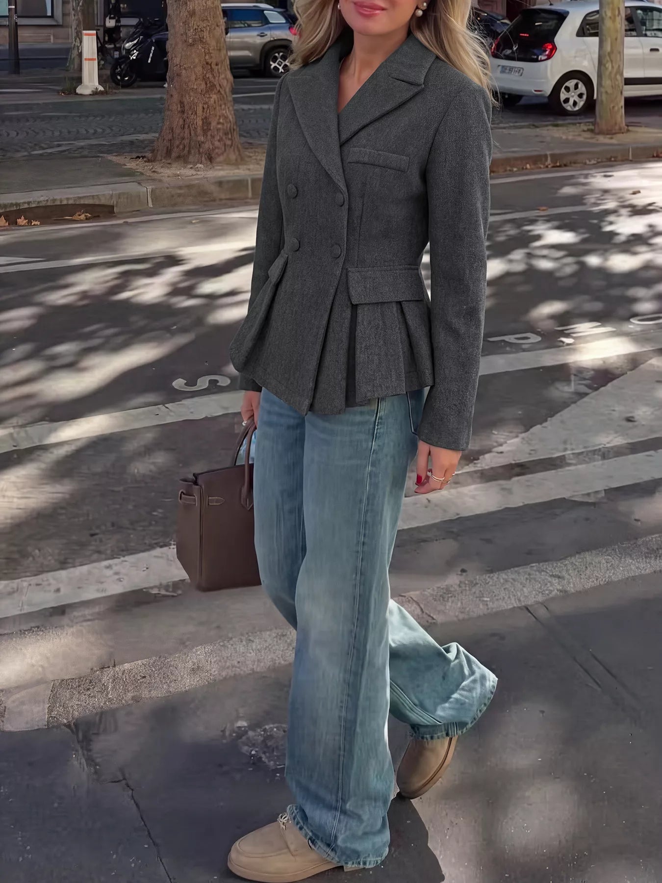 Double-Breasted Peplum Blazer
