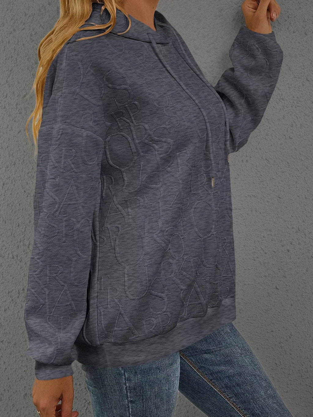 Full Size Embossed Lettering Casual Hoodie Plus Size