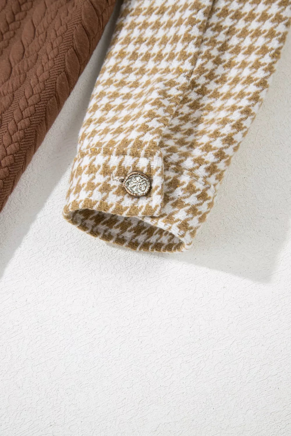Button Down  Houndstooth Color Block Shacket