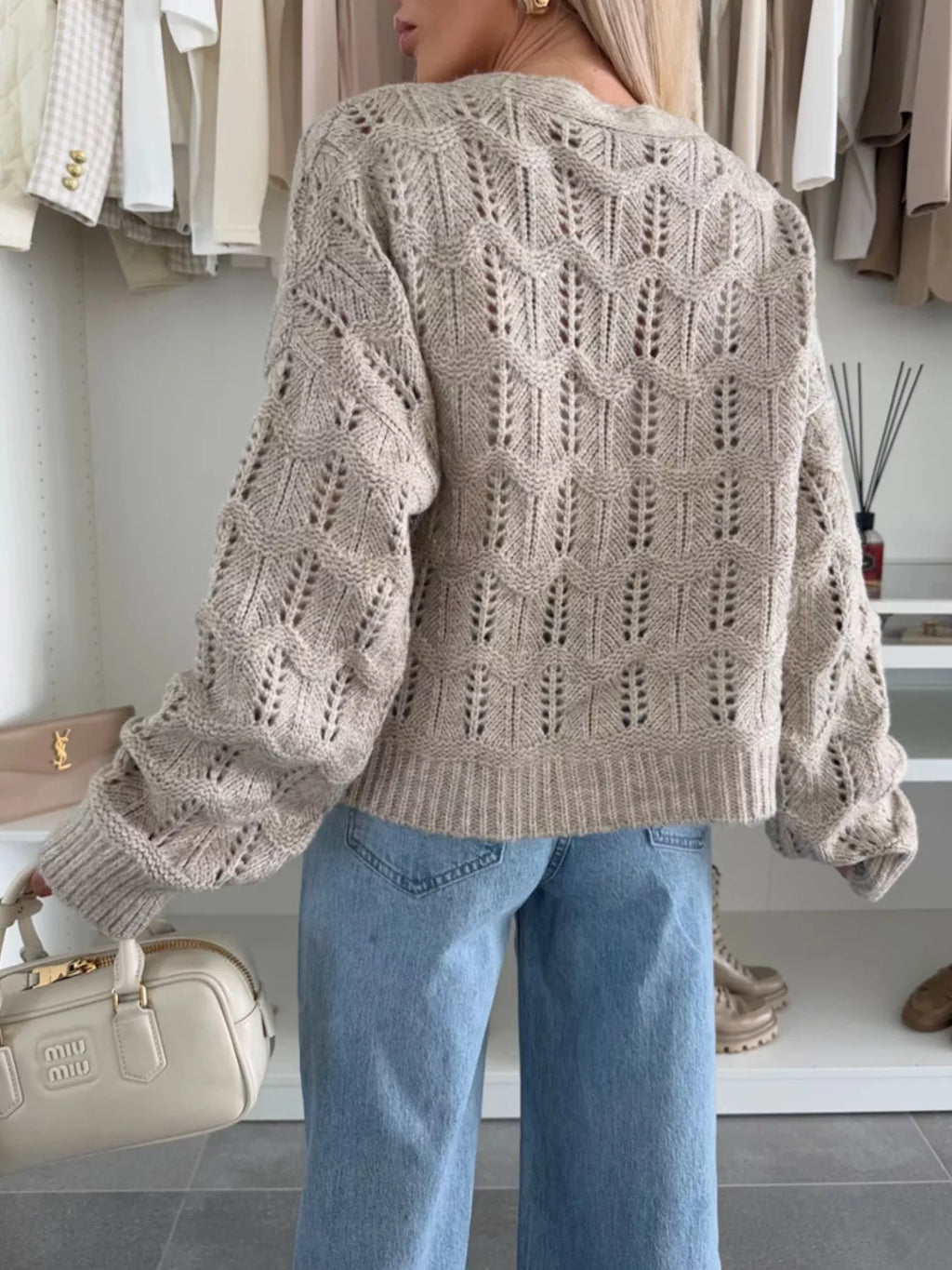 Tie-Front Openwork Cardigan