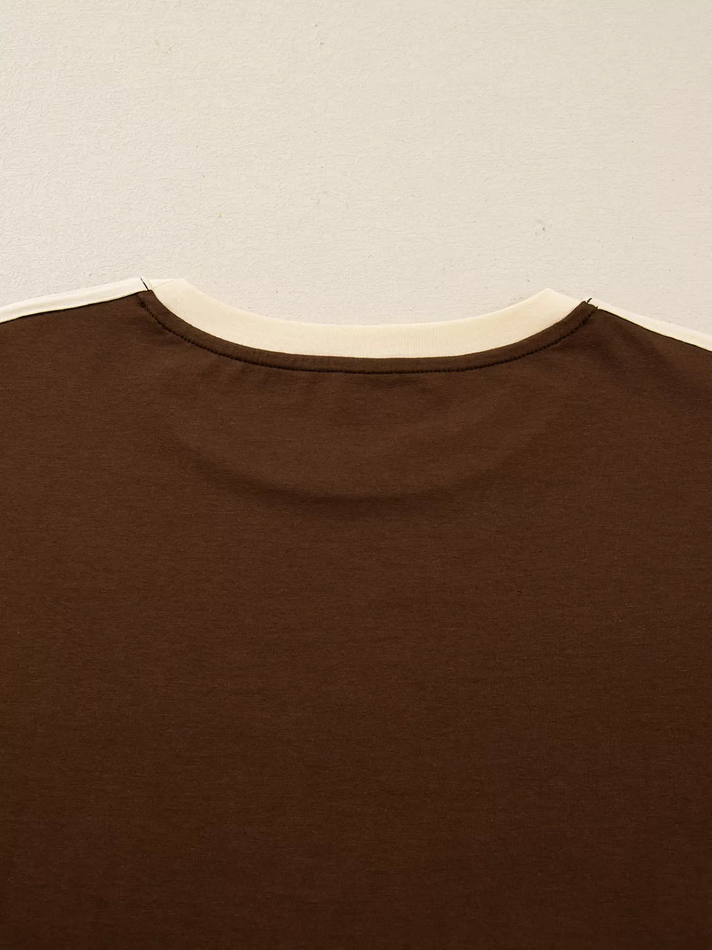 Striped Accent Contrast Crew Neck Long Sleeve T Shirt