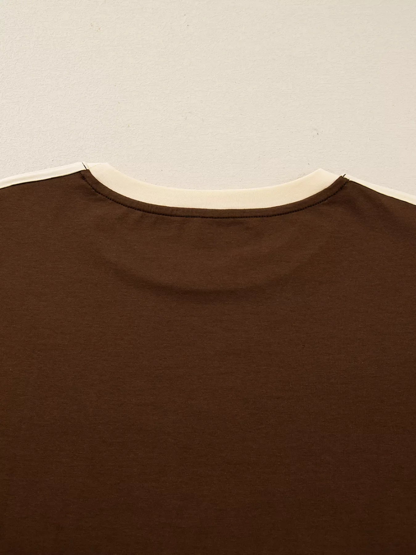 Striped Accent Contrast Crew Neck Long Sleeve T Shirt
