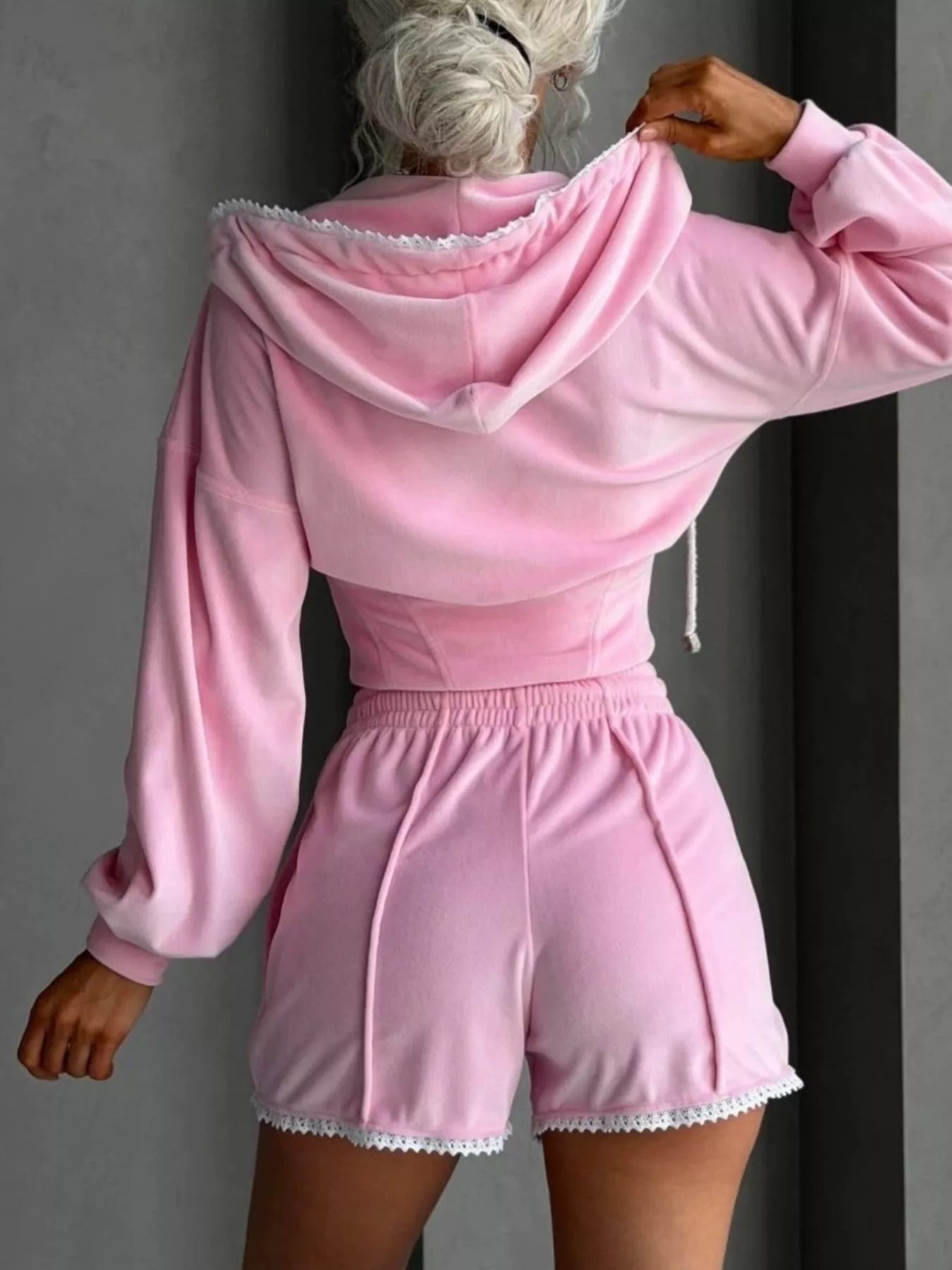 Zip Up Hooded Outerwear and Shorts Set