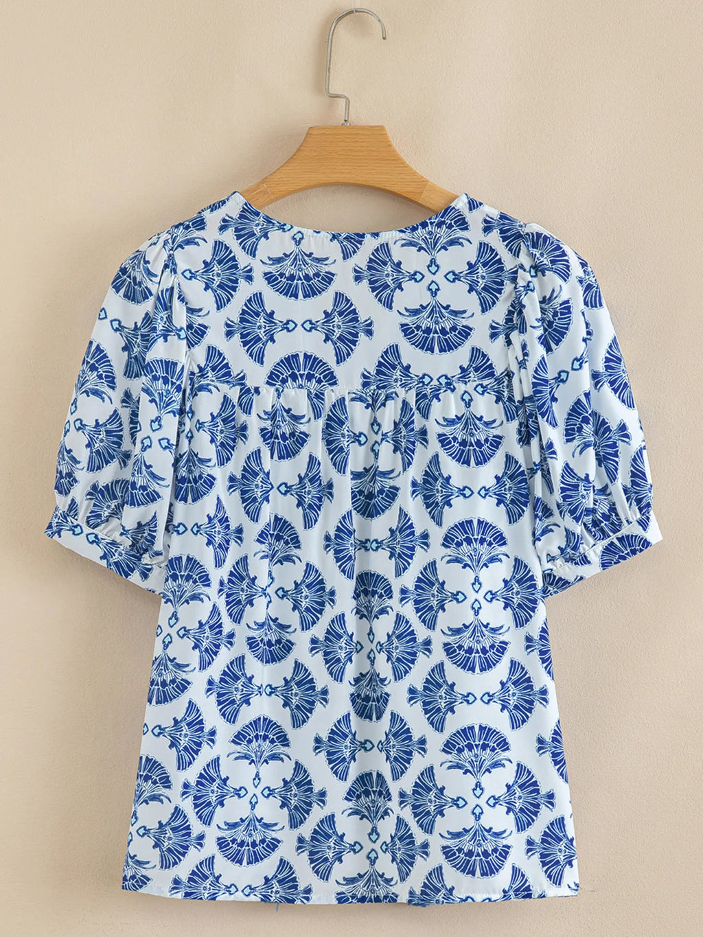Printed Tassel Tie Neck Blouse