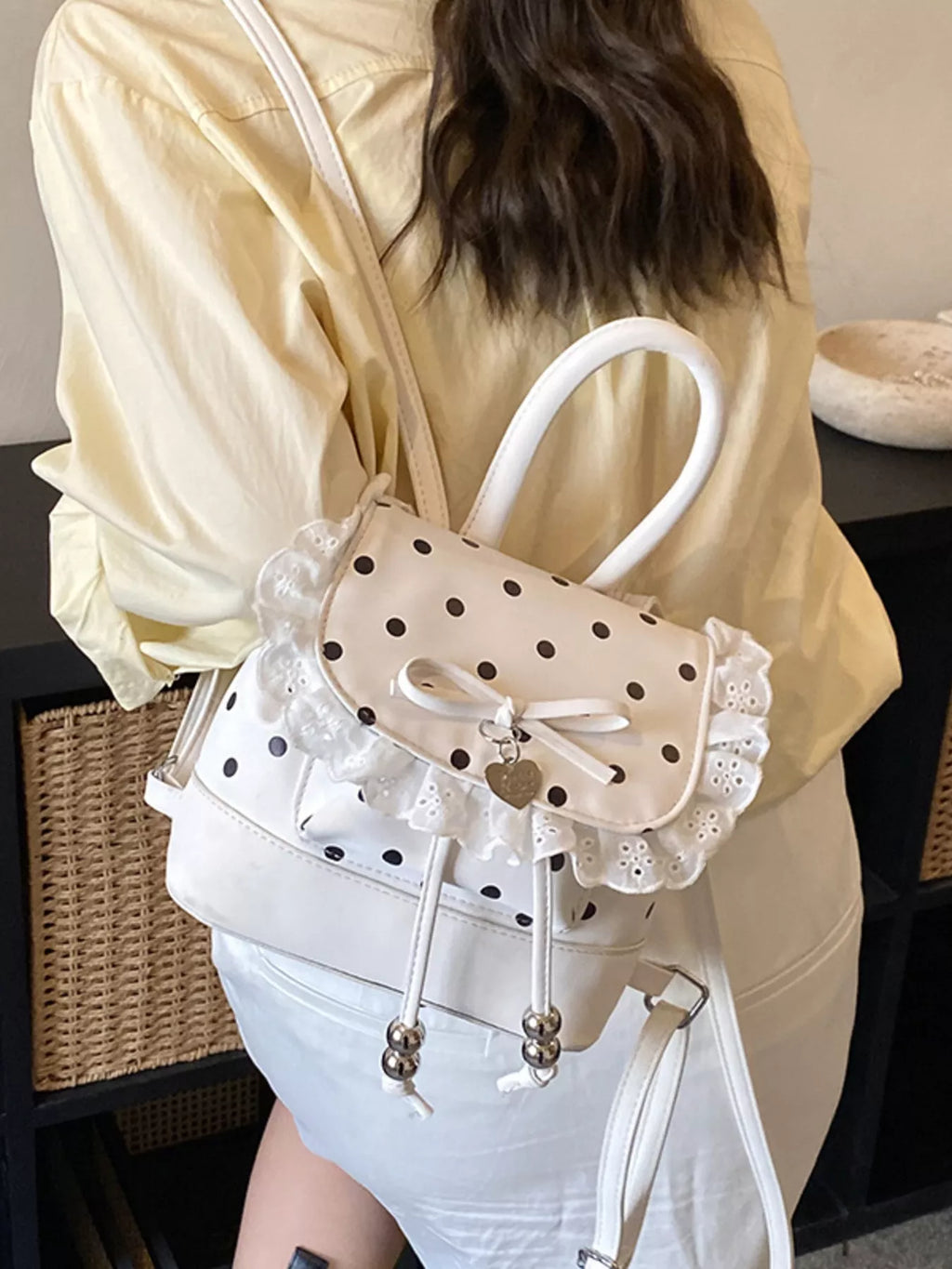 Polka Dot Lace Trim Backpack Bag