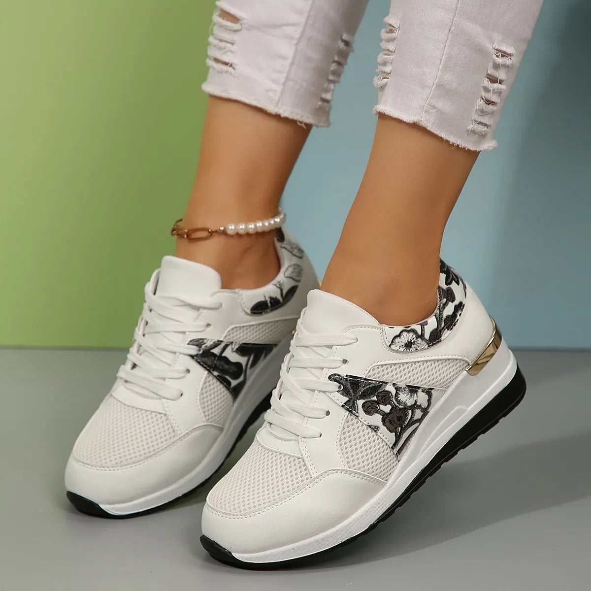 Floral Mesh Wedge Athletic