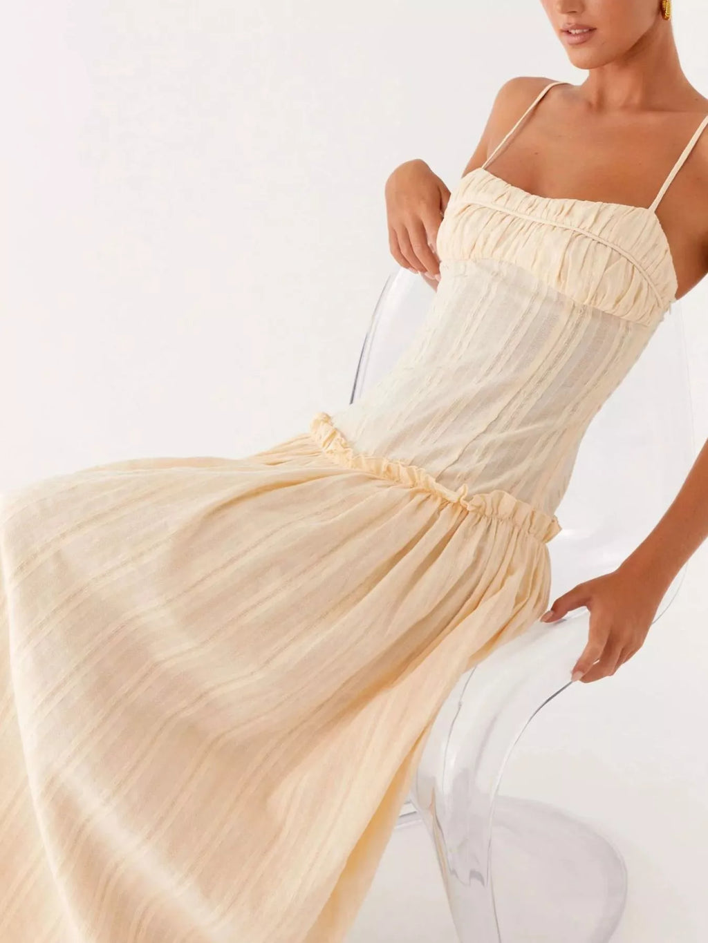 Ruched Spaghetti Strap Maxi Dress