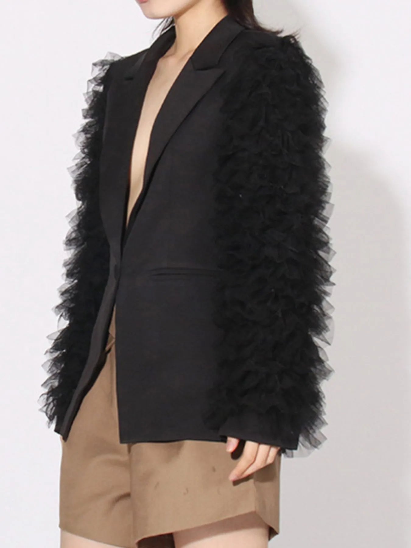 One Button Mesh Long Sleeve Blazer