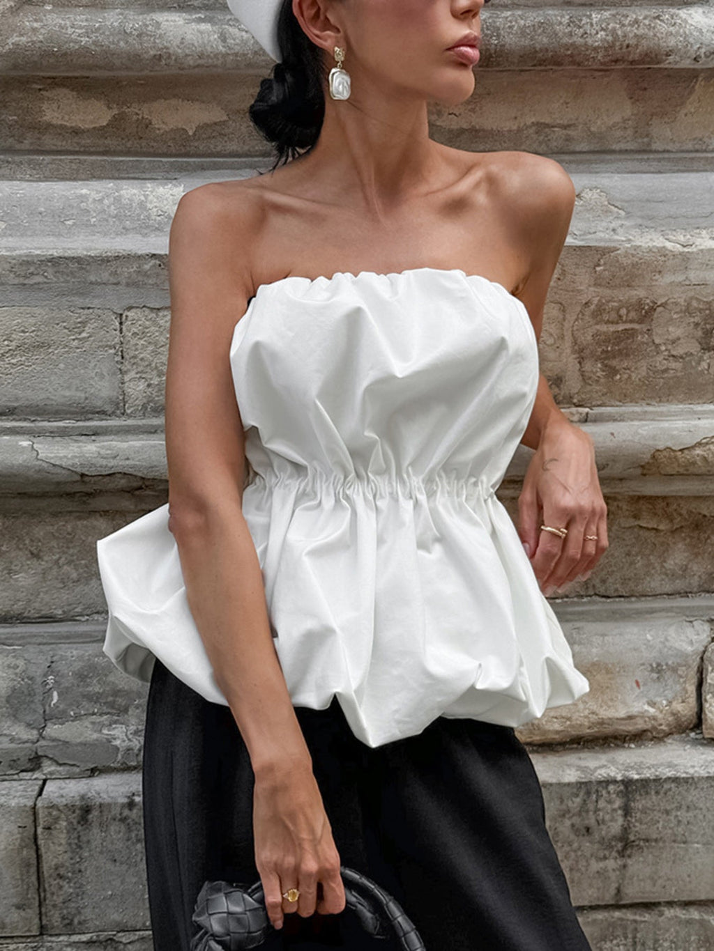Ruched Bubble Hem Tube Top