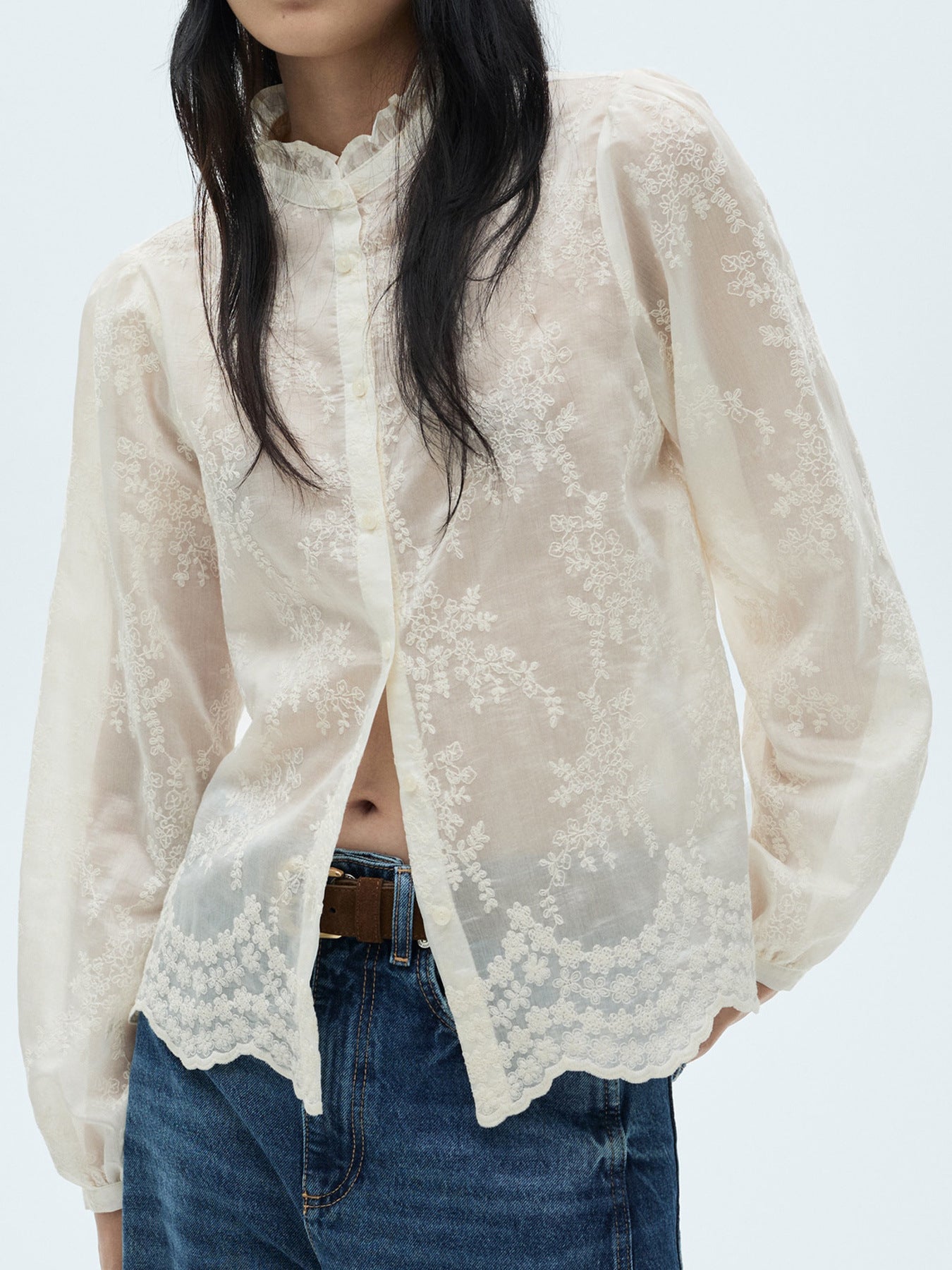 Lace Sheer Long Sleeve Shirt