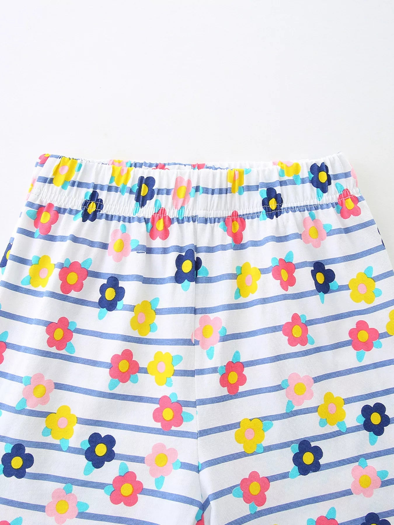 Children's Floral Ruffle Sleeve Top and Striped Shorts Set