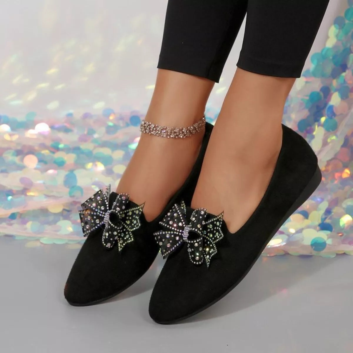 Rhinestone Point Toe Flats Slip-Ons