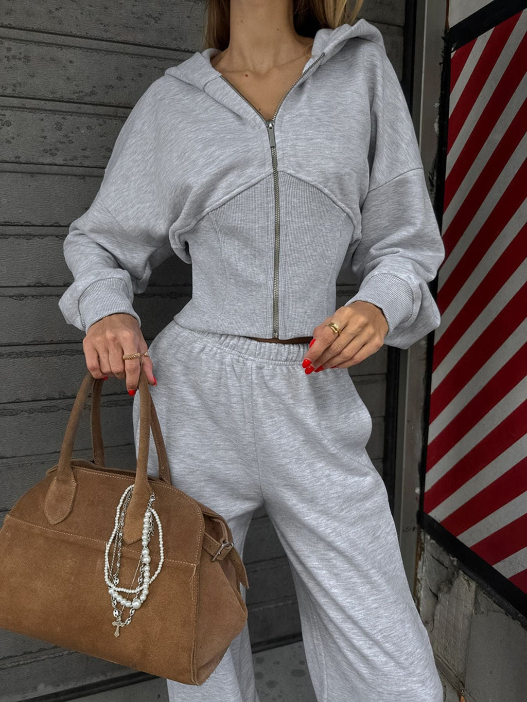 Zip Up Hoodie & Wide Leg Pants Set