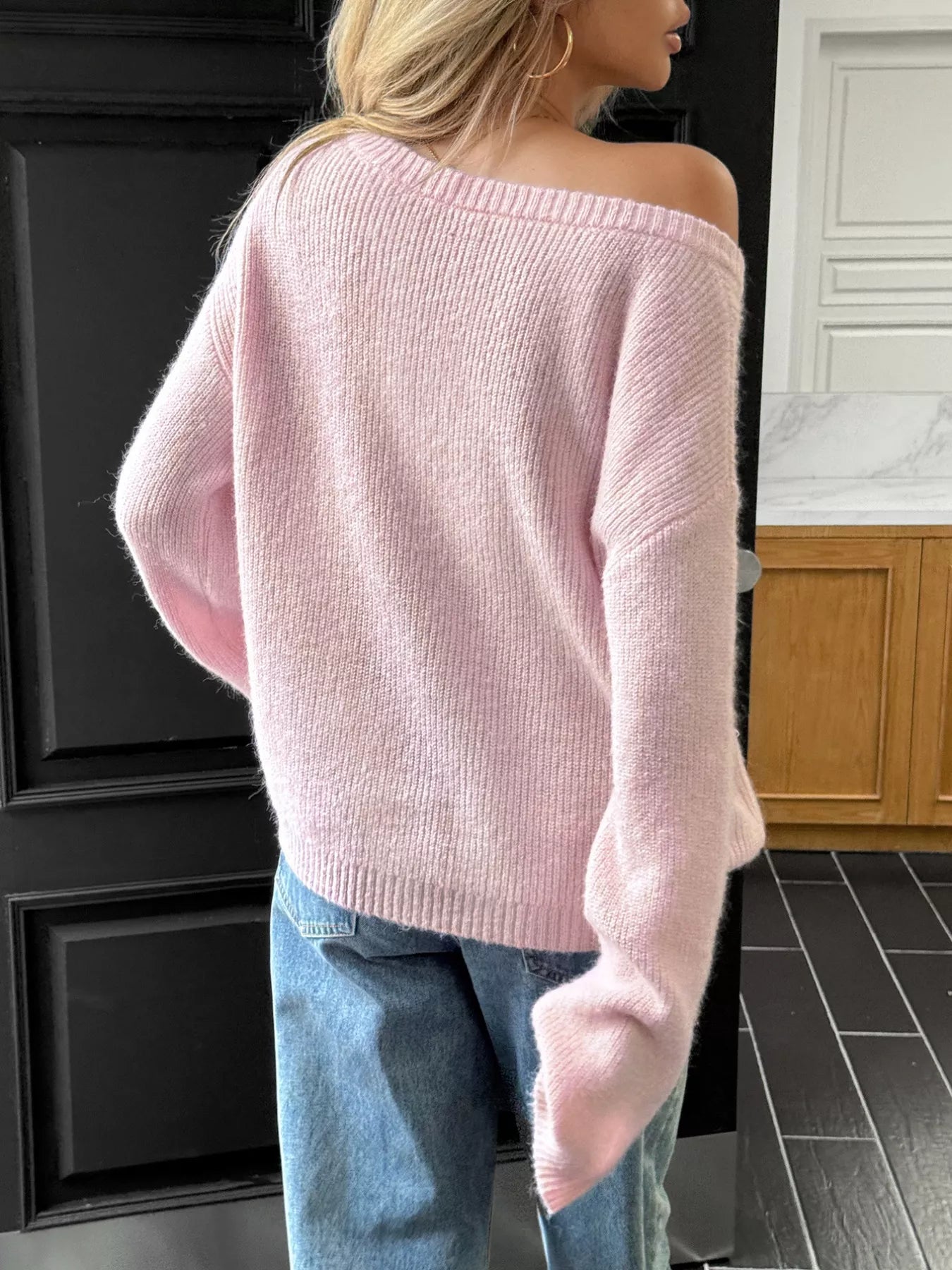One Shoulder Ribbed Knit Sweater