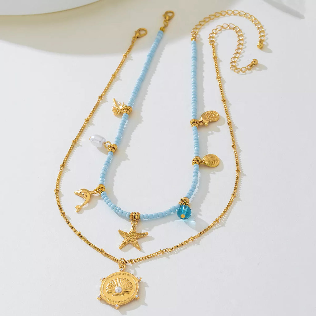 2-Piece Beaded Charm Necklace with Pendant