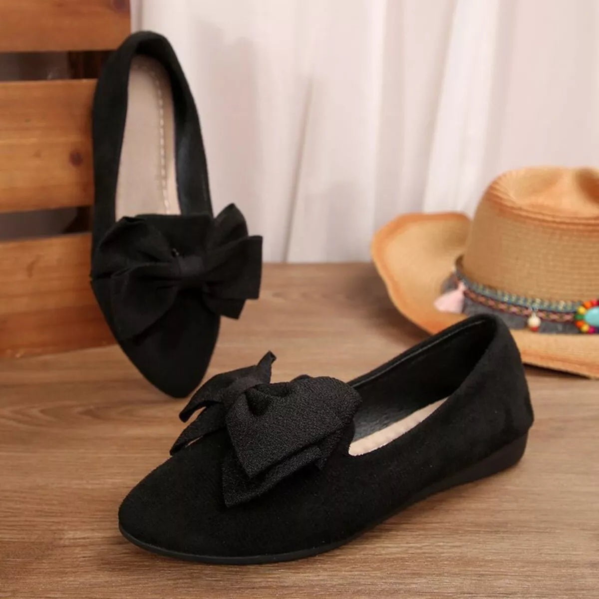 Bow Point Toe Slip-Ons