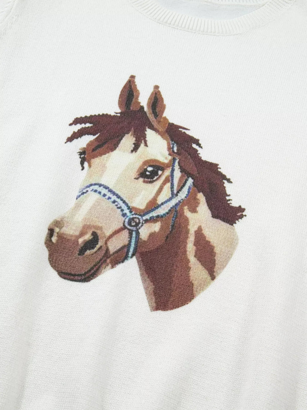 Wild West Horse Head Printed Short Sleeve Sweater