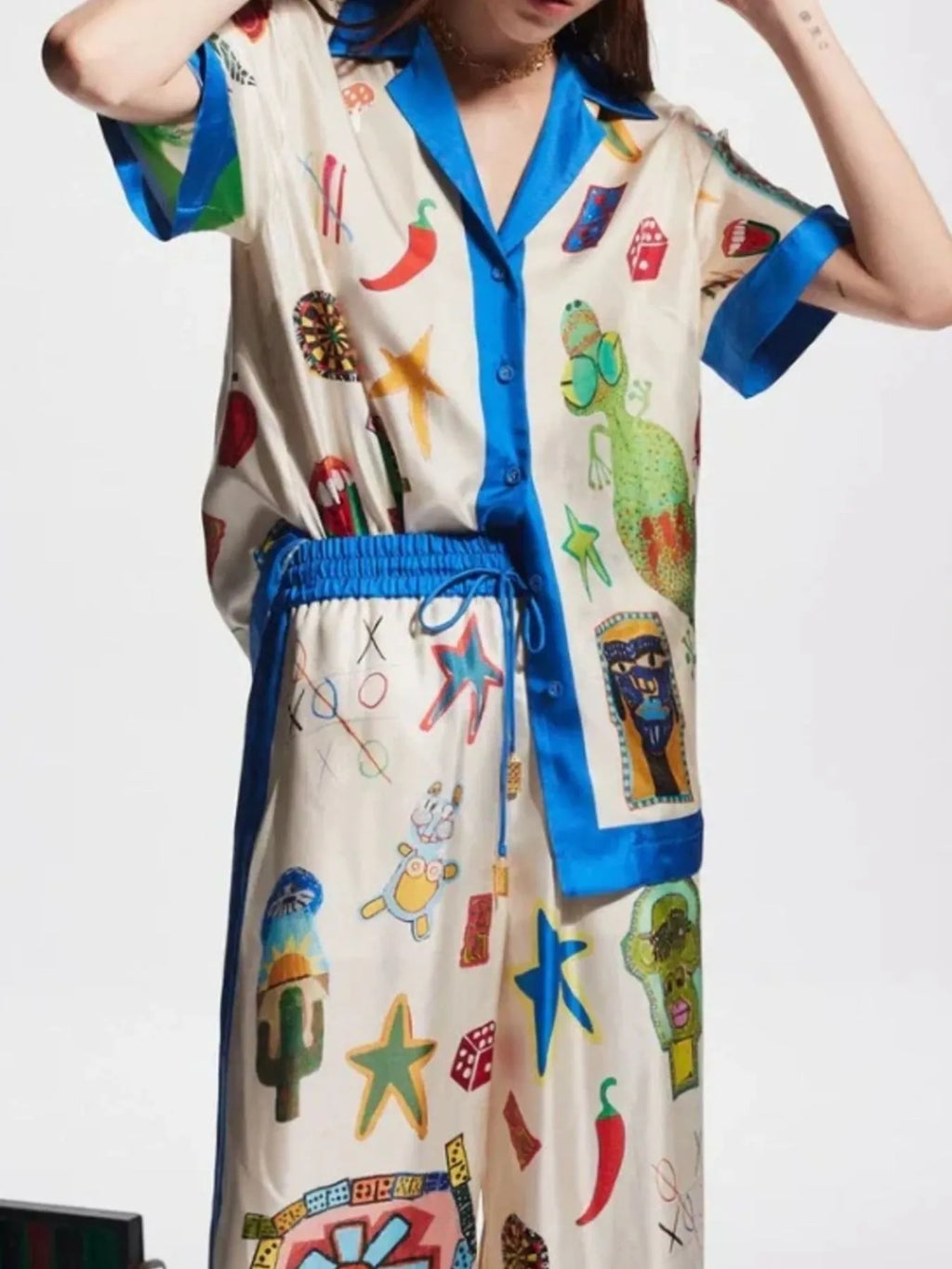 Printed Button Up Shirt and Pants Set