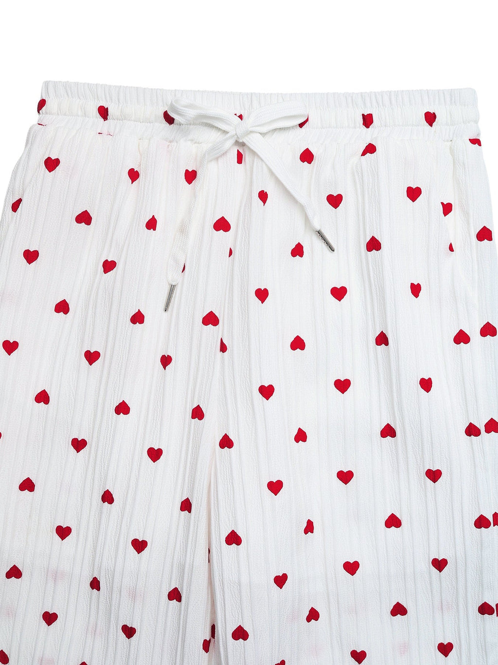 Heart Print Drawstring Waist Wide Leg Pants