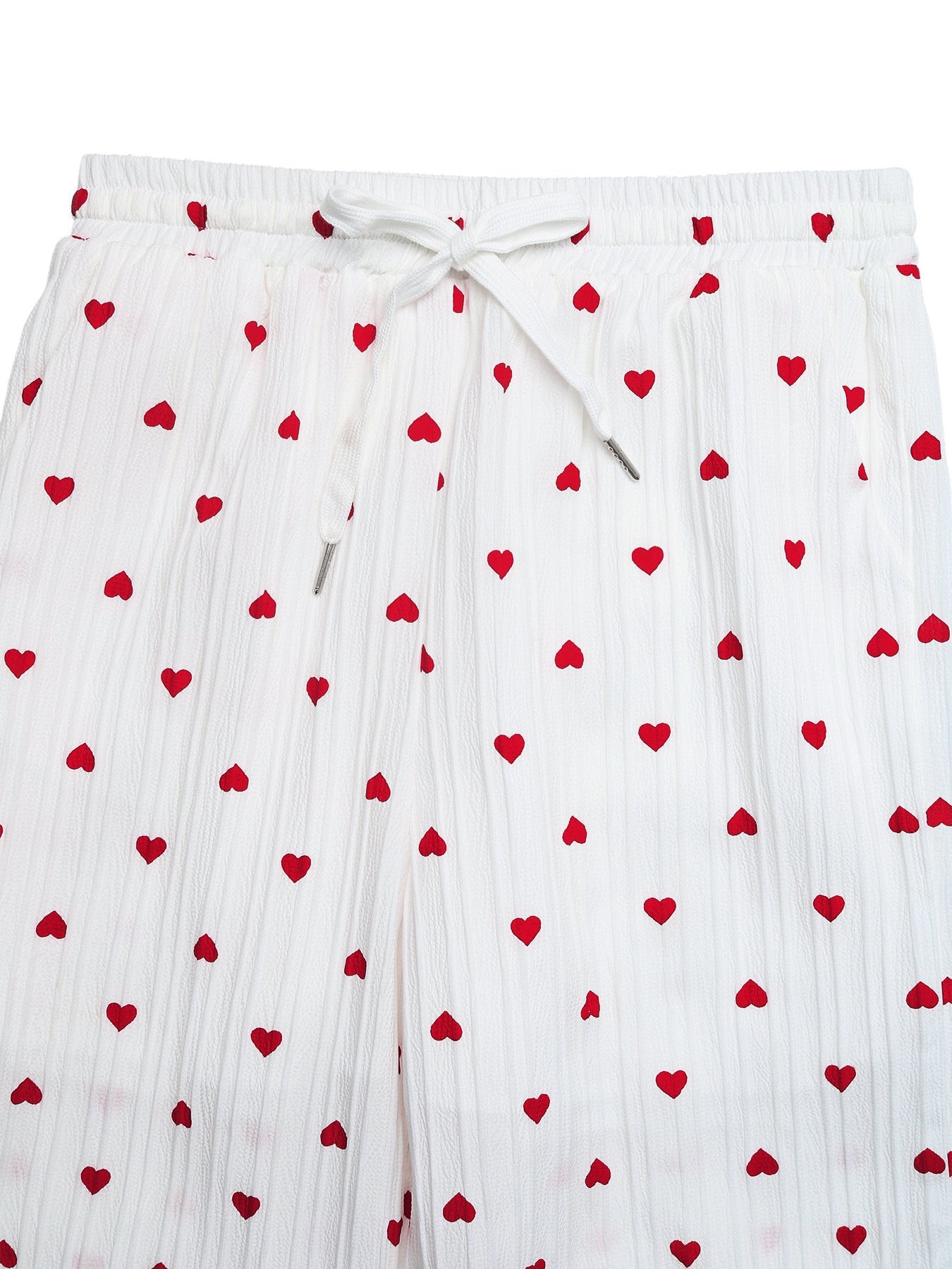 Heart Print Drawstring Waist Wide Leg Pants
