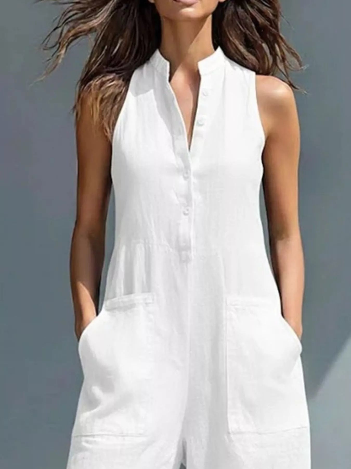 Full Size Button Front Sleeveless Jumpsuit Plus Size