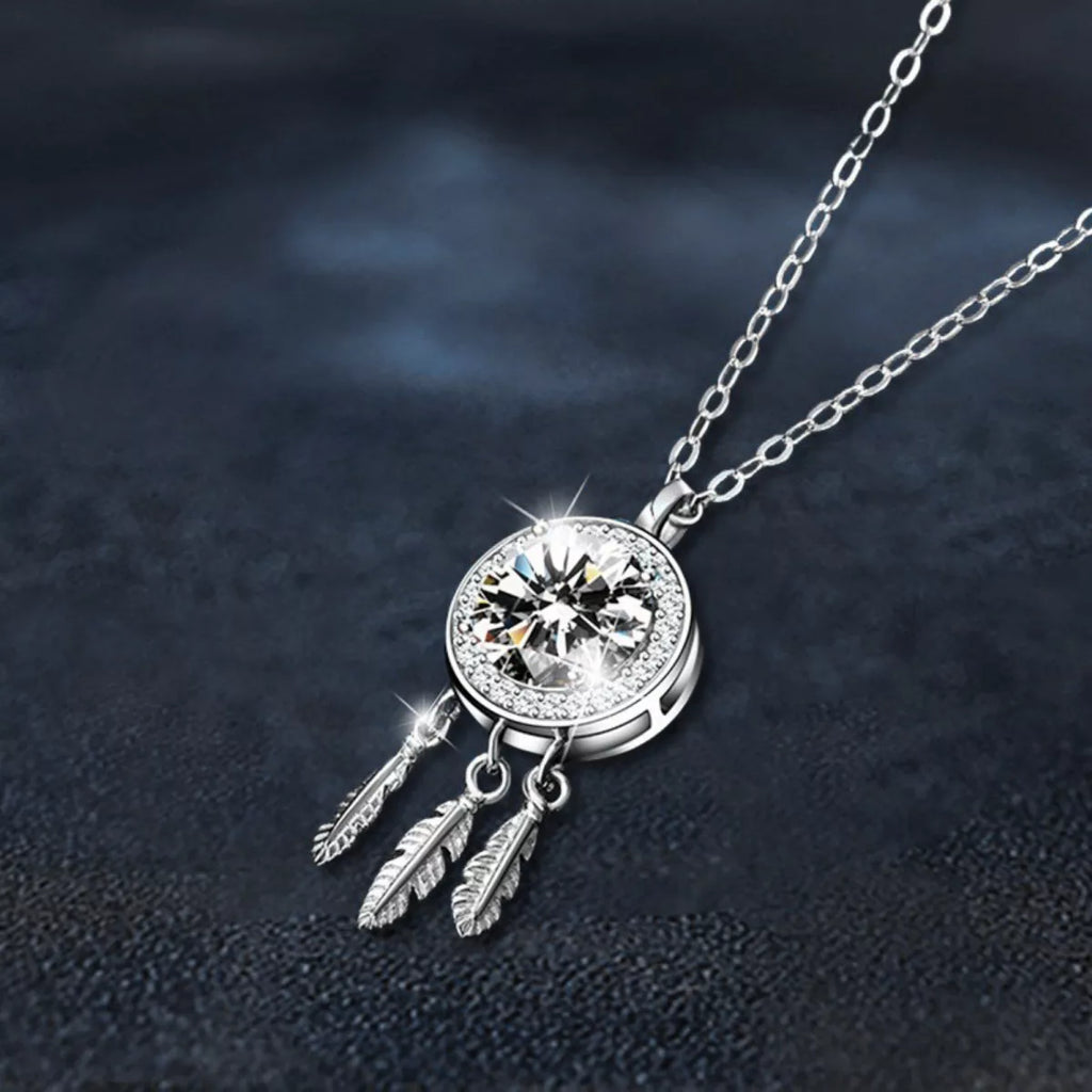 1 Carat Moissanite 925 Sterling Silver Dreamcatcher Pendant Necklace
