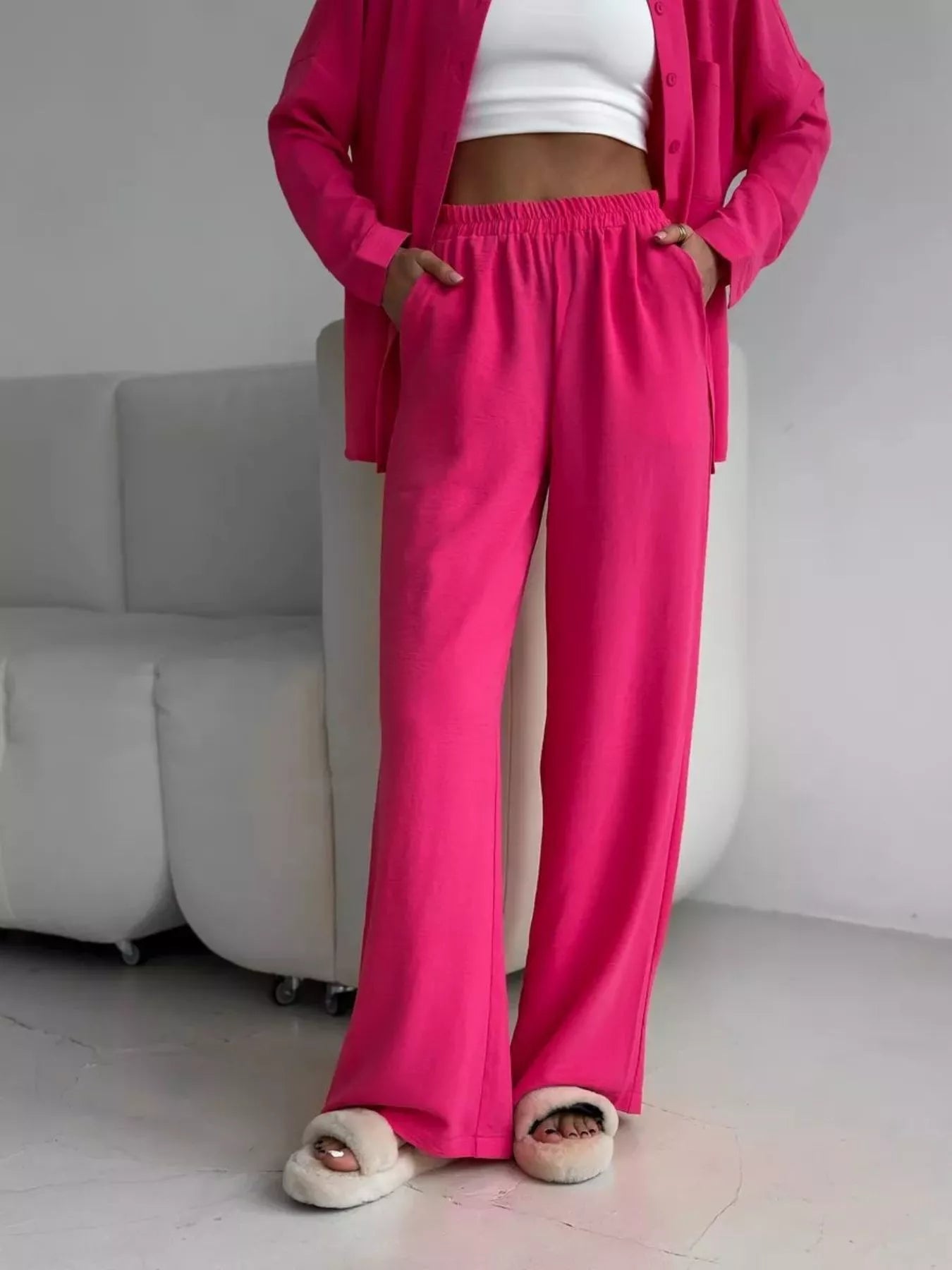 Relaxed Fit Shirt and Wide Leg Pants Set