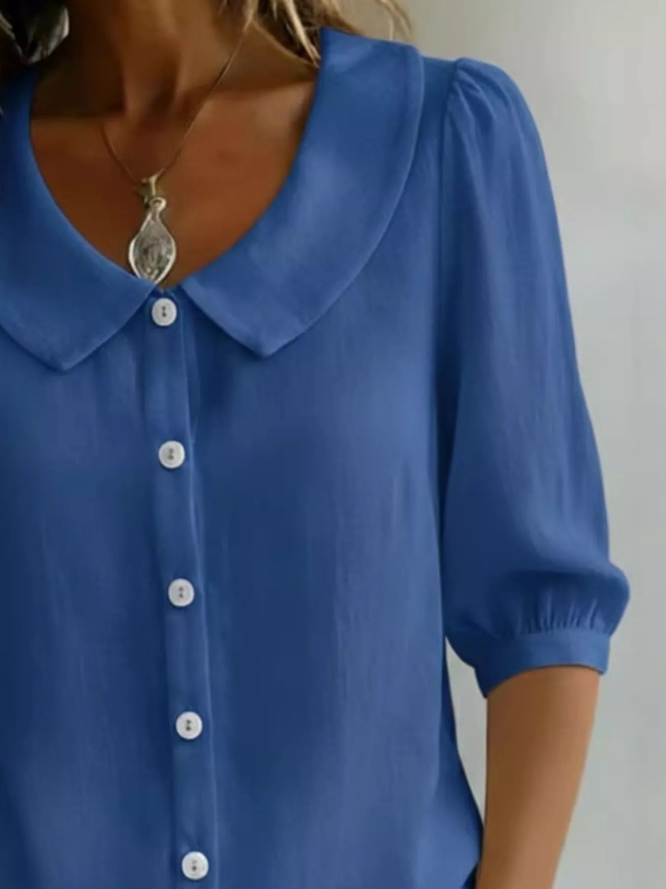 Full Size Peter Pan Collar Button Up Shirt Plus Size